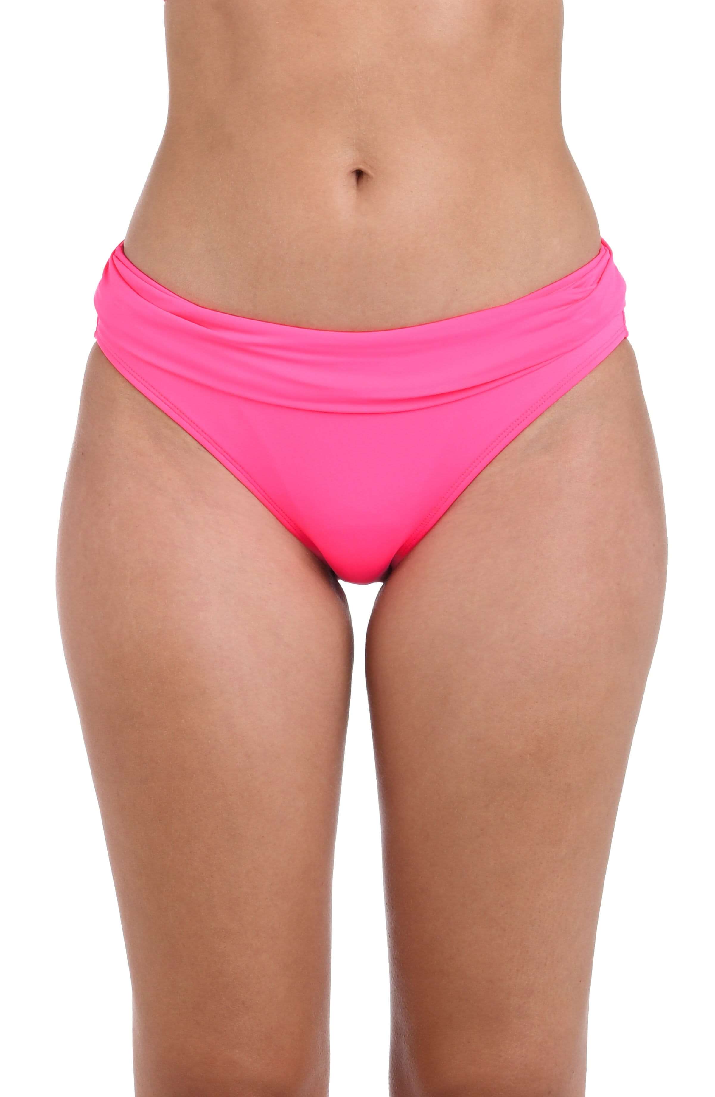 Island Goddess Ruched Band Hipster Bottom - Bright Pink