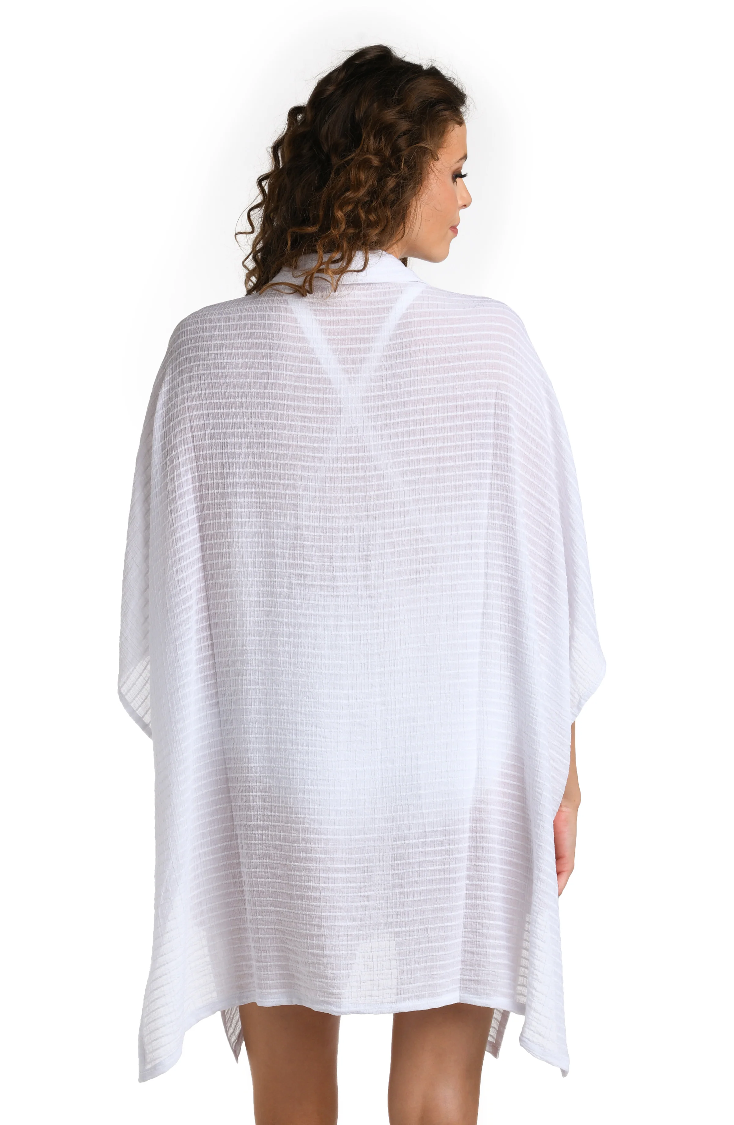 Shadow Stripe Convertible Shirt Dress Cover Up - White - FINAL SALE