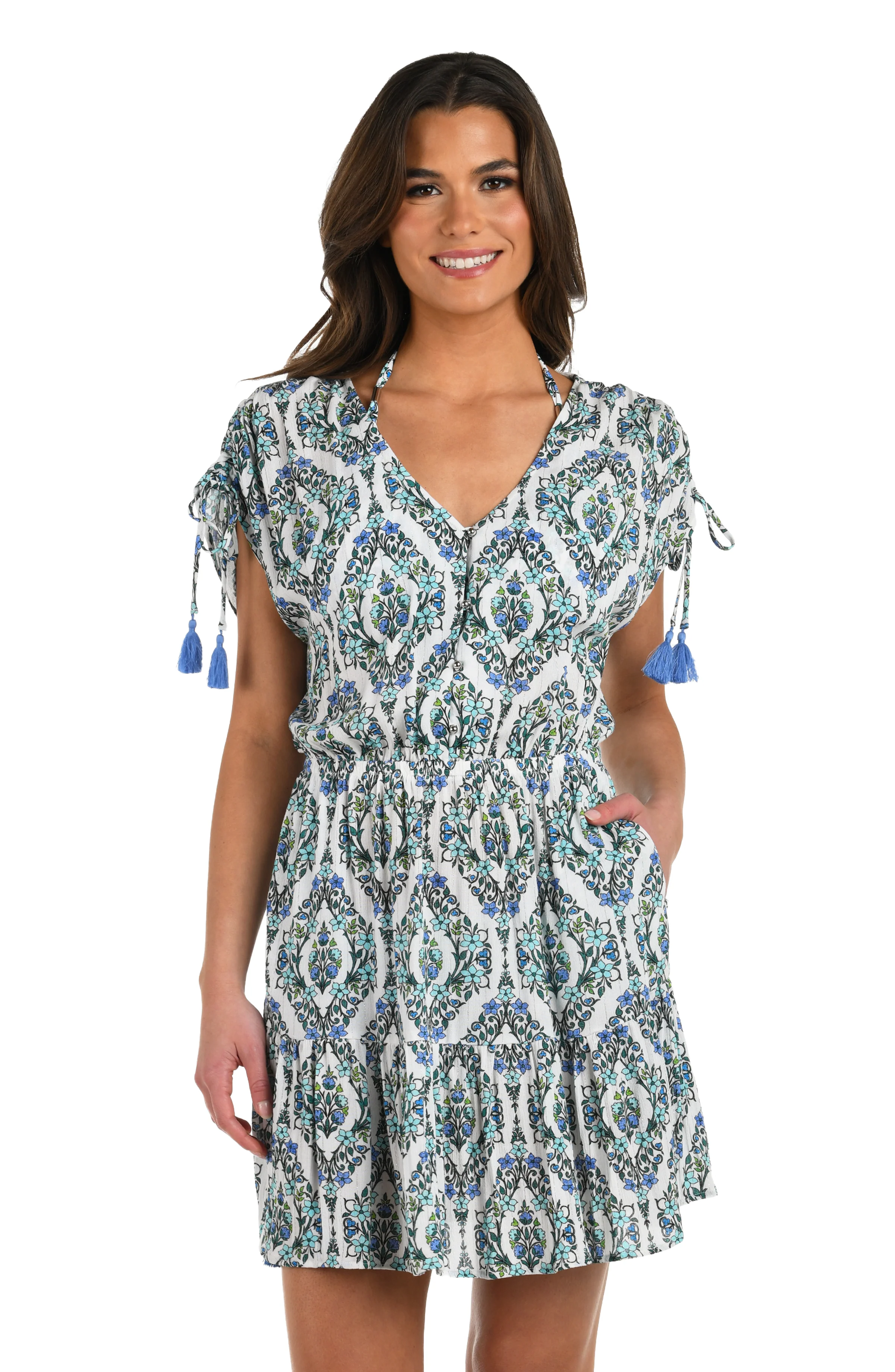 Deja-Blue Diamond V-Neck Cover Up Dress