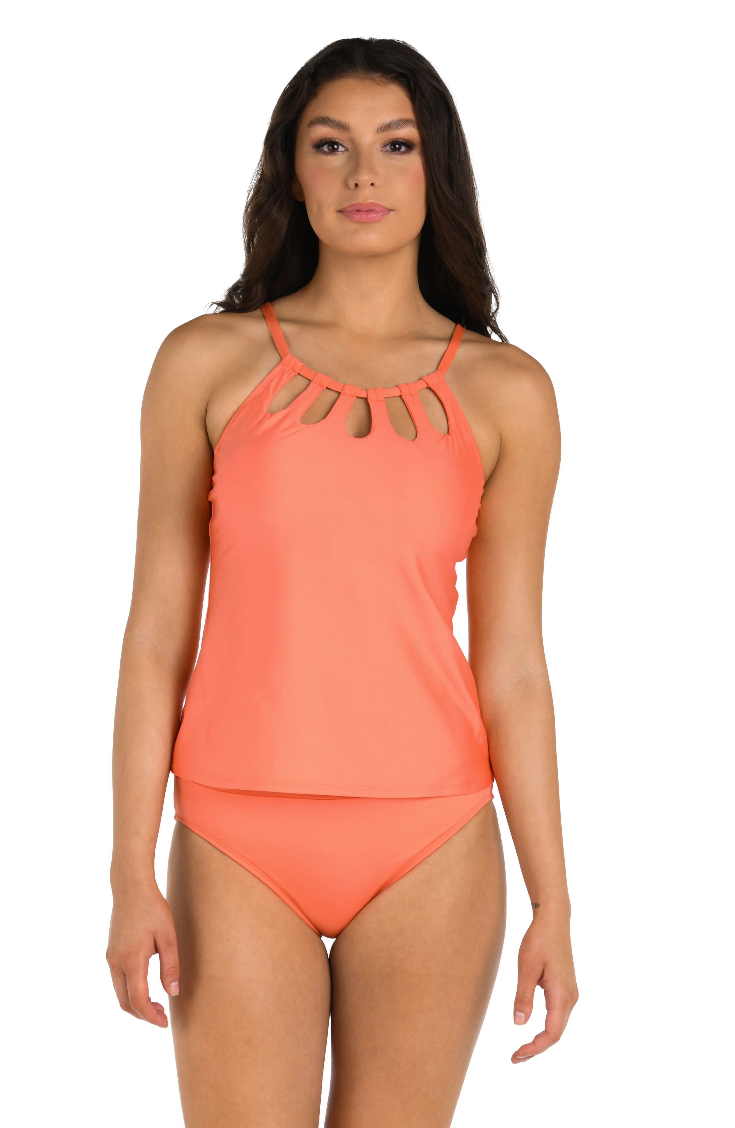 24th & Ocean Solid Underwire Cutout High Neck Tankini Top - FINAL SALE