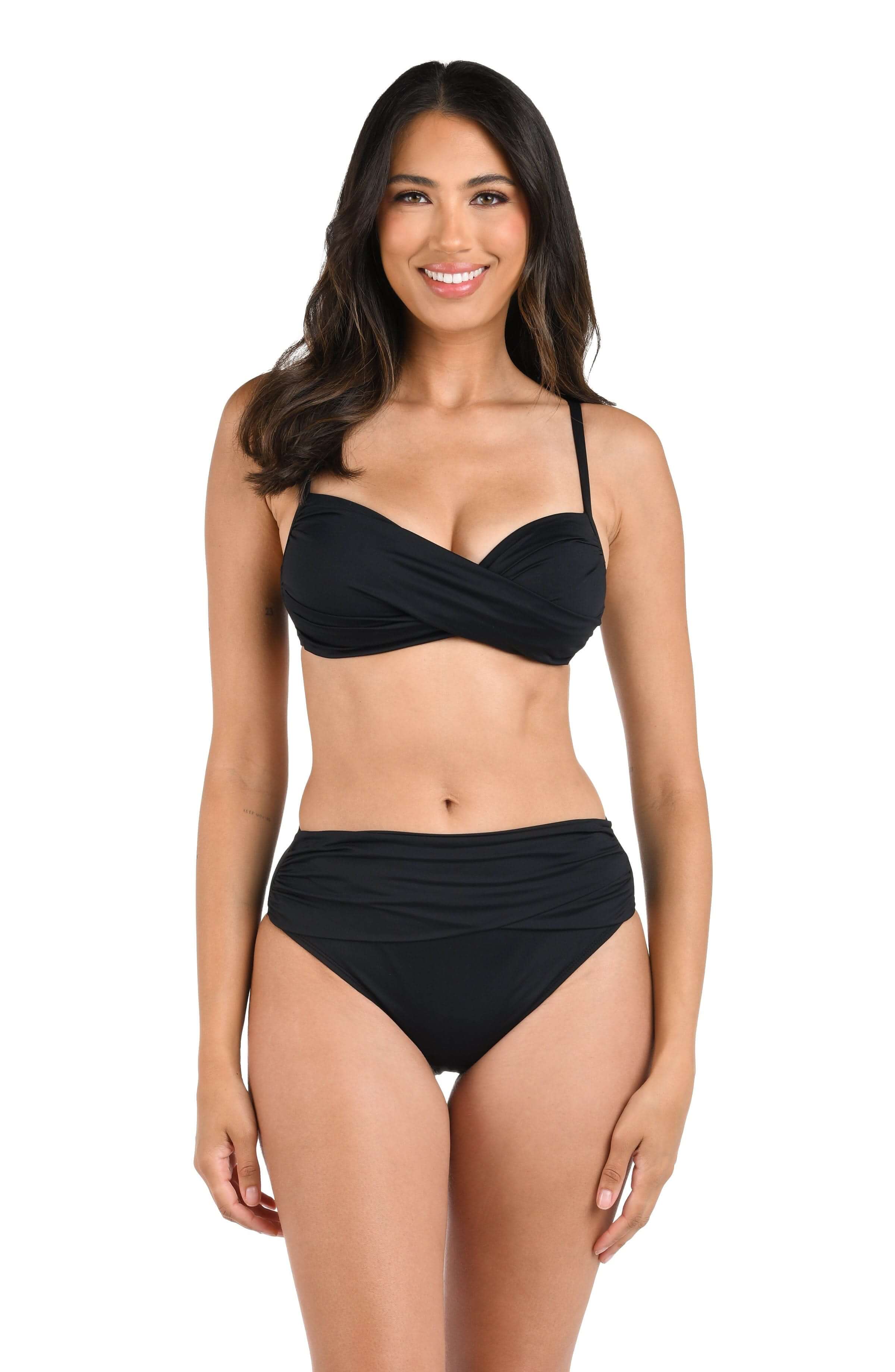 Island Goddess Over The Shoulder Wrap Top - Black