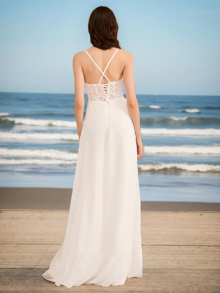 A-Line/Princess V-Neck Sleeveless Ruffles Wedding Dresses