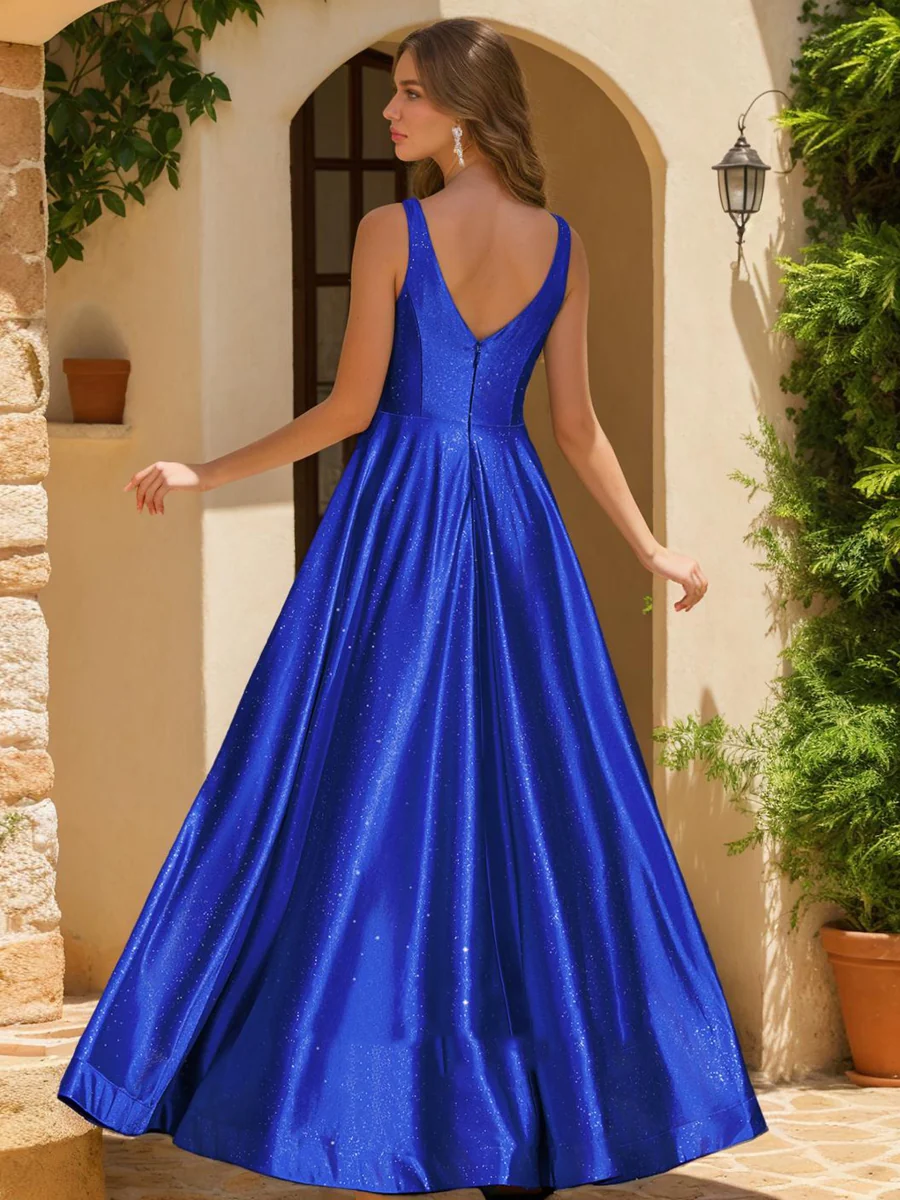 A-Line/Princess V-Neck Sleeveless Split Side Prom Dresses