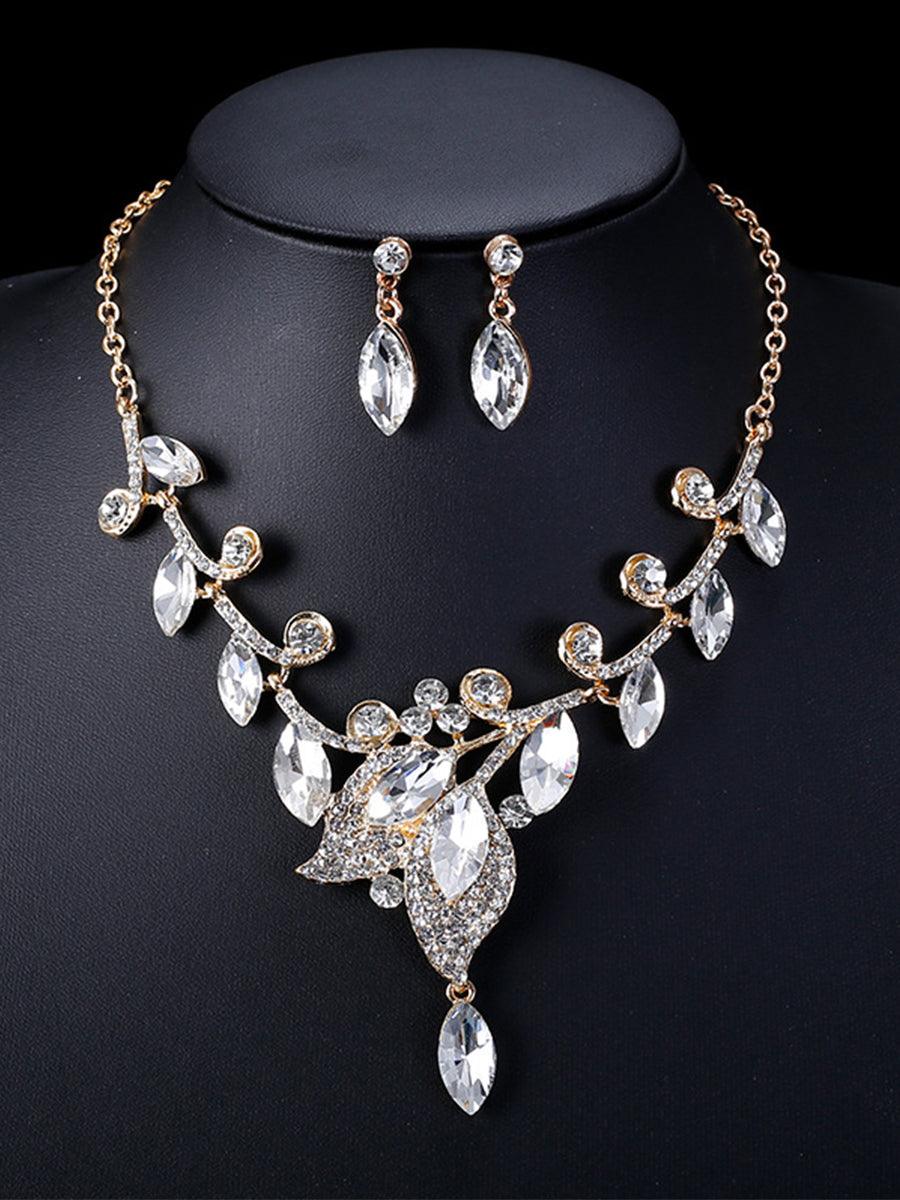 Vintage Leaf Crystal Necklace Earrings Set MRL20002