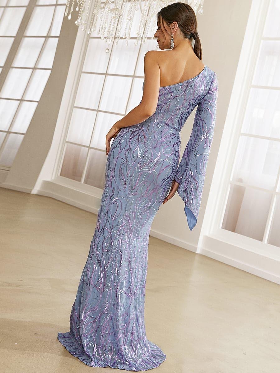 Sweetheart One Shoulder Off Purple Sequin Prom Dress XH2277