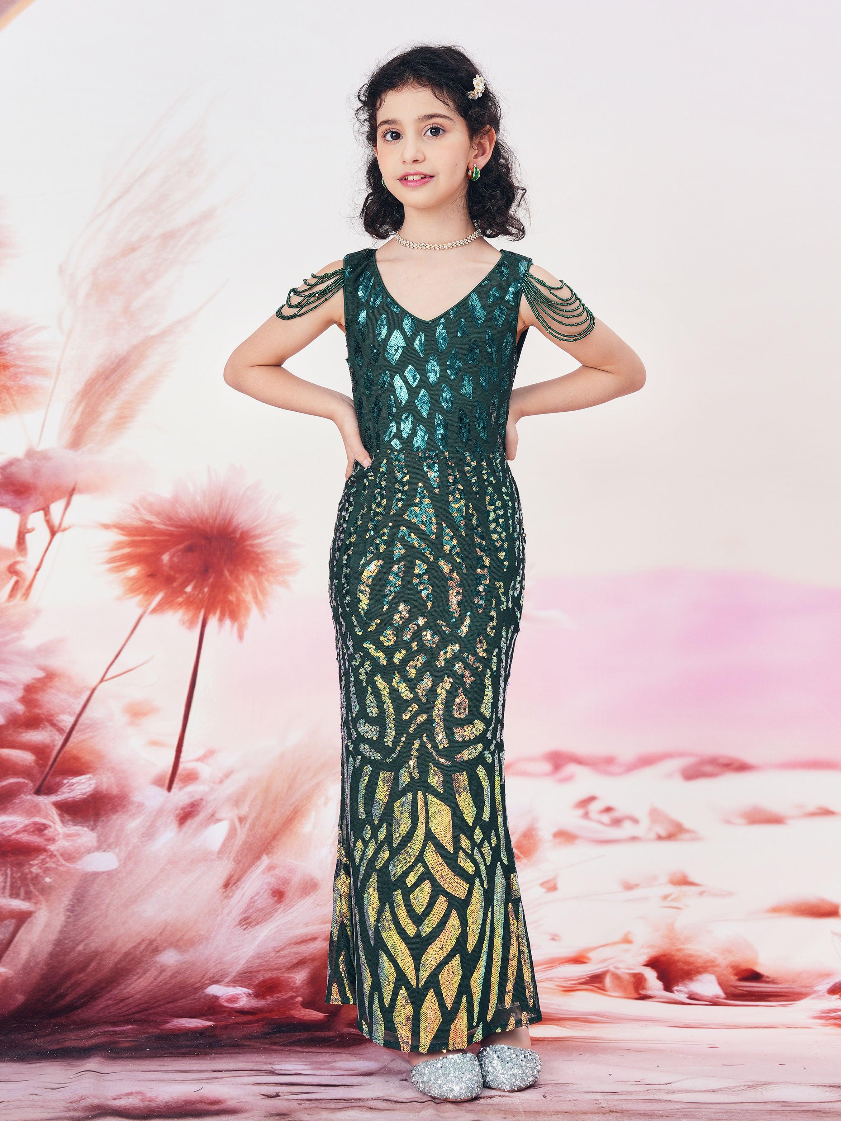 Teen Girl Green Sequin Prom Dress CM02100