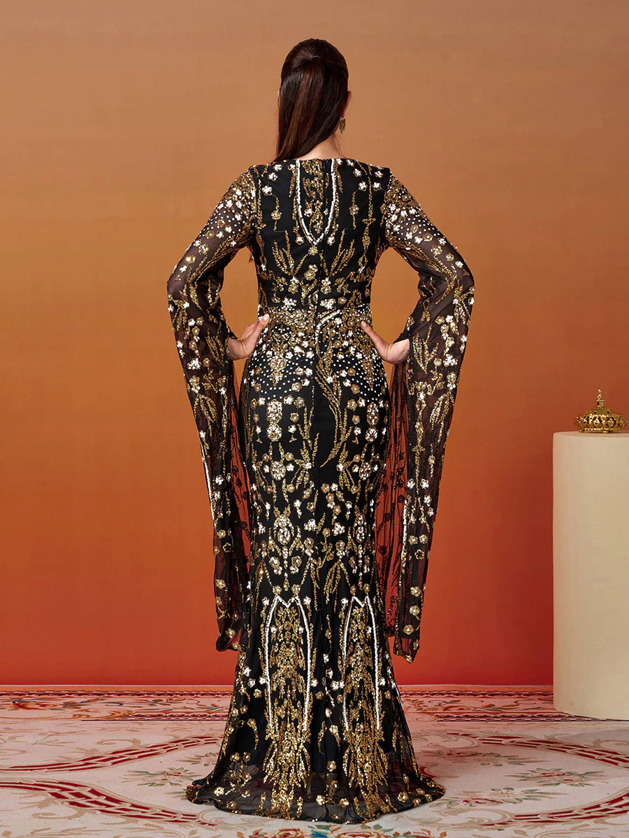 Long Sleeve Mermaid Sequin Maxi Dress MES00404