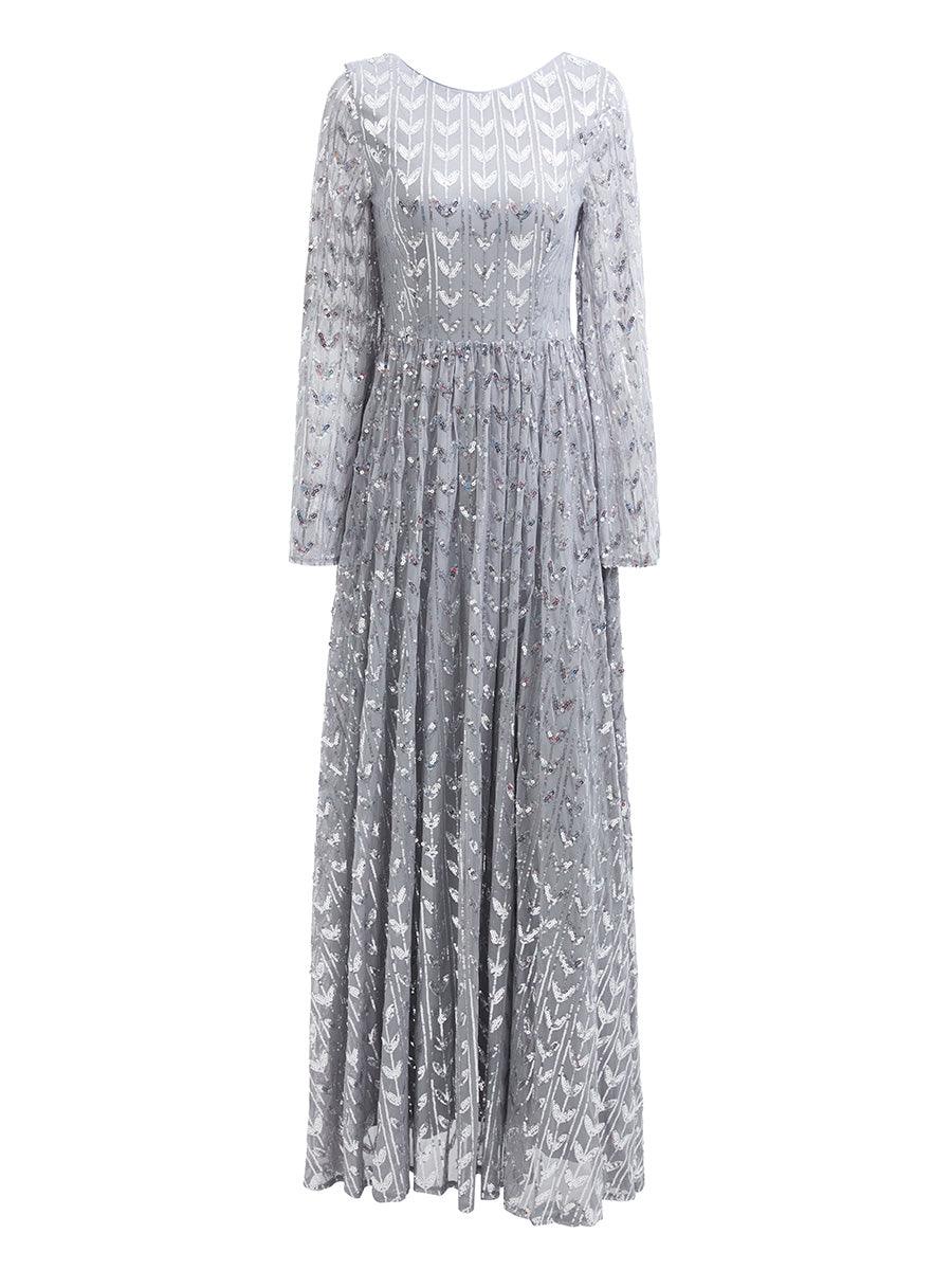 Bell Sleeve Backless Sequin Evening Dress RM20603