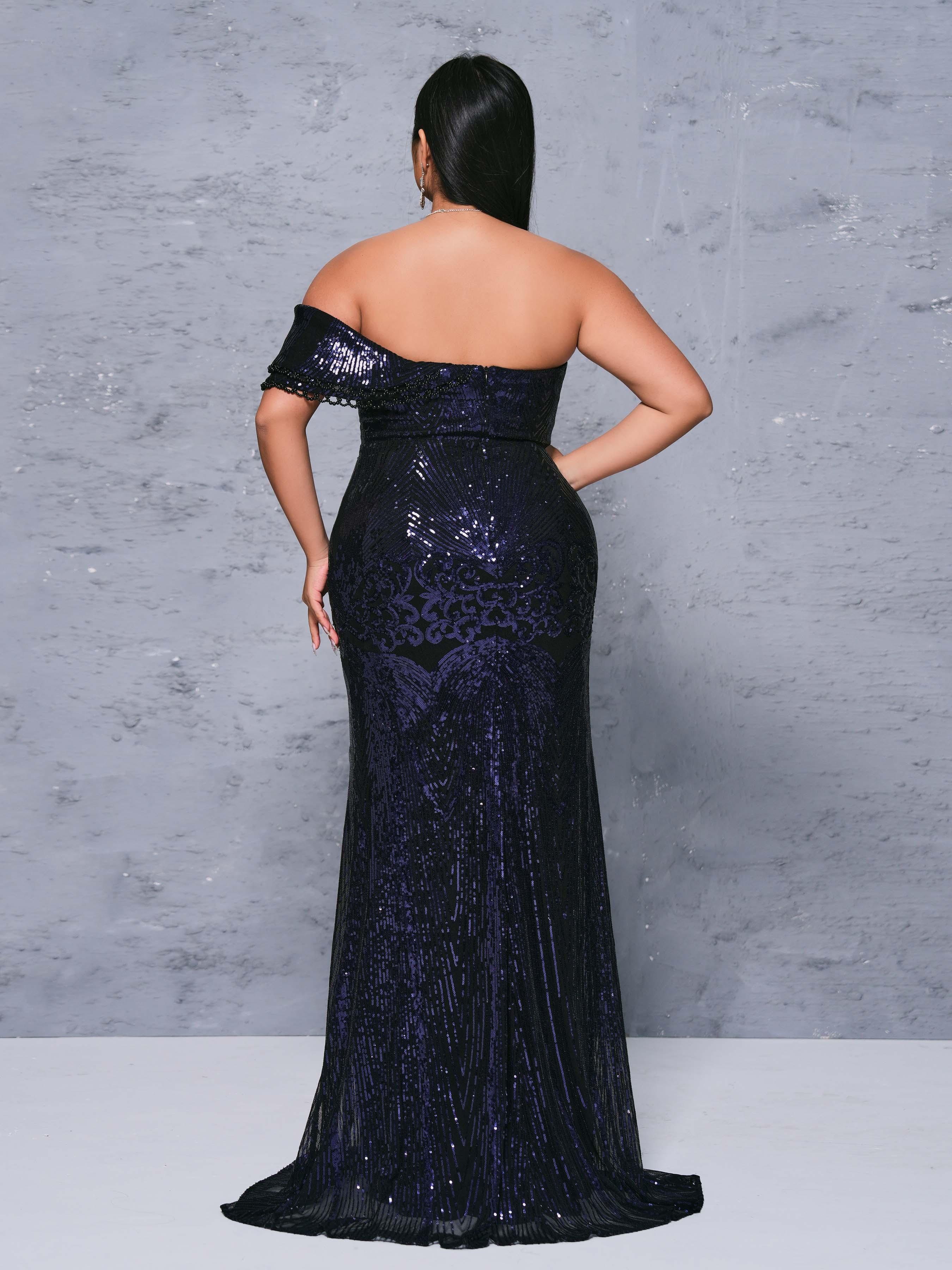 Plus Cutout One Shoulder Mermaid Sequin Dress PRX70073