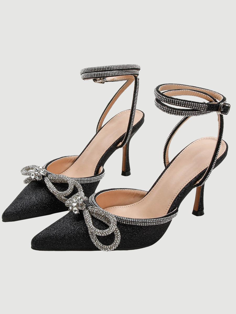 Rhinestone Bow Head Wrapped High Heels MHE1076