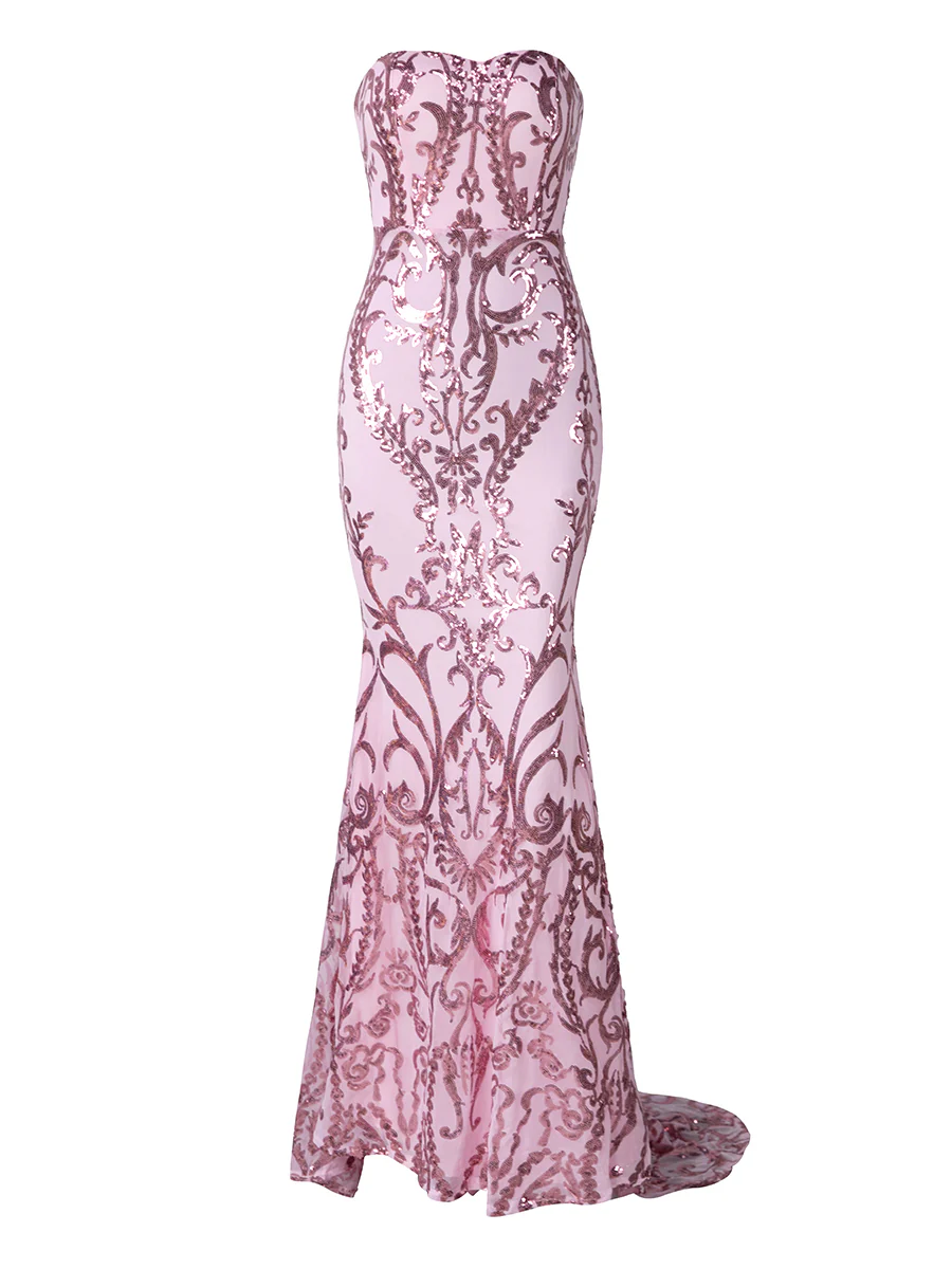 Strapless Mermaid Sequin Maxi Dress XH1342