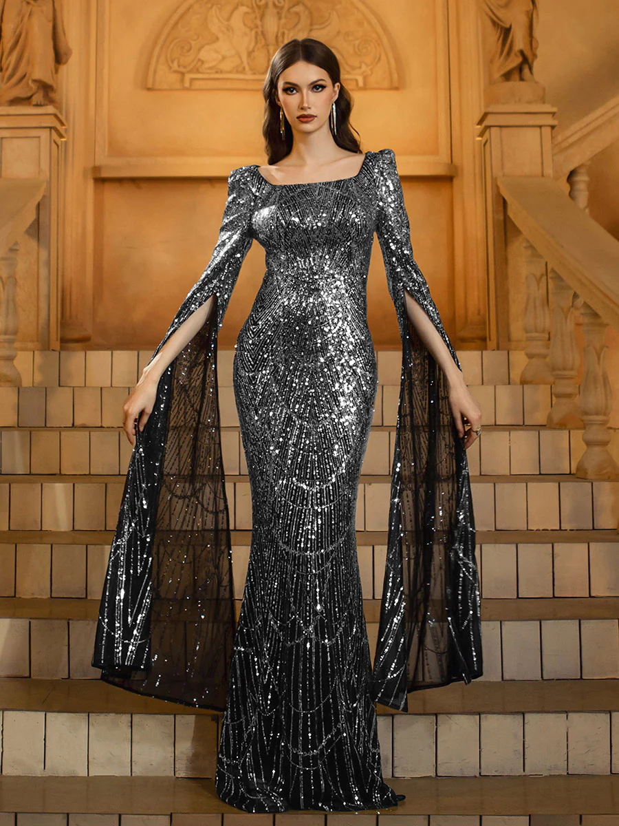 Silver Shimmer High Waist Formal Dress GM00700