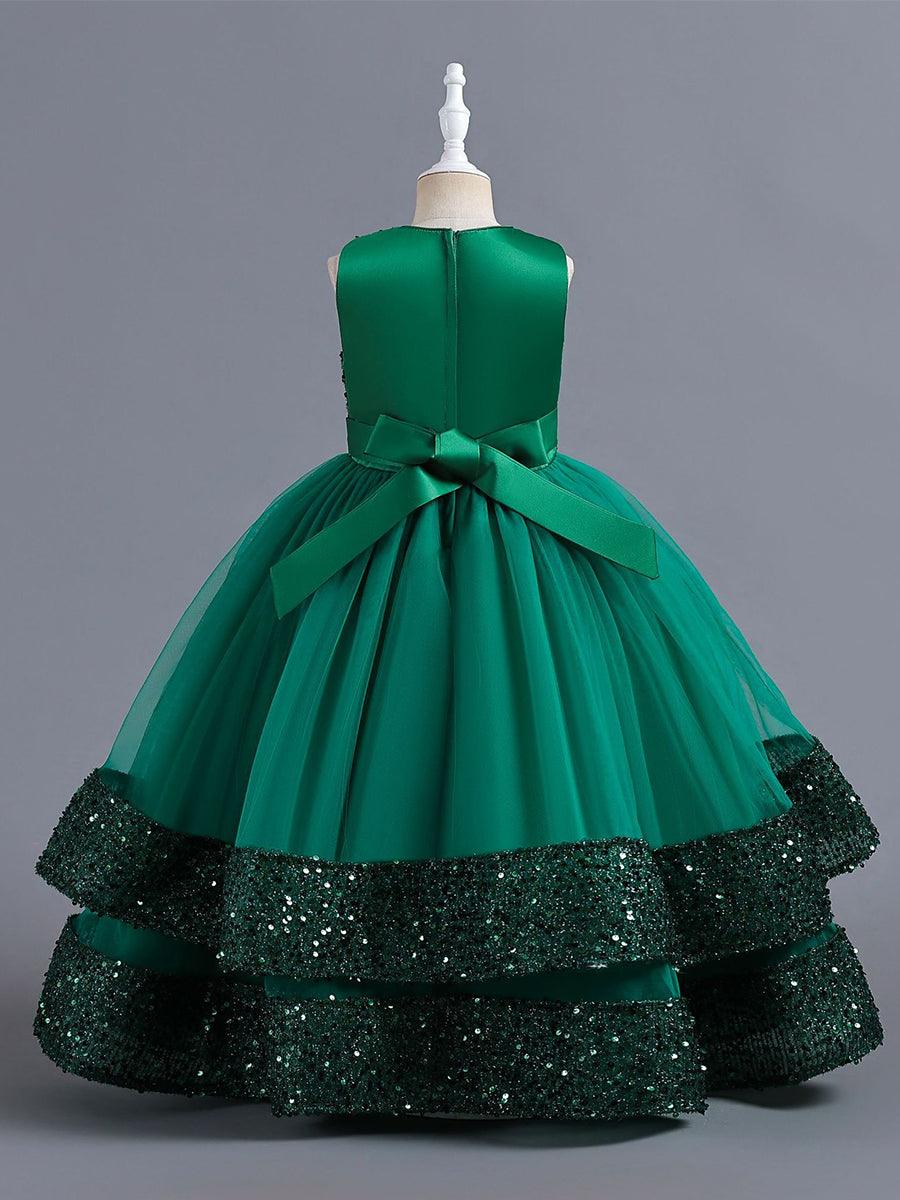 Sequin Panel Bowknot A-line Flower Girl Dress MKD1008