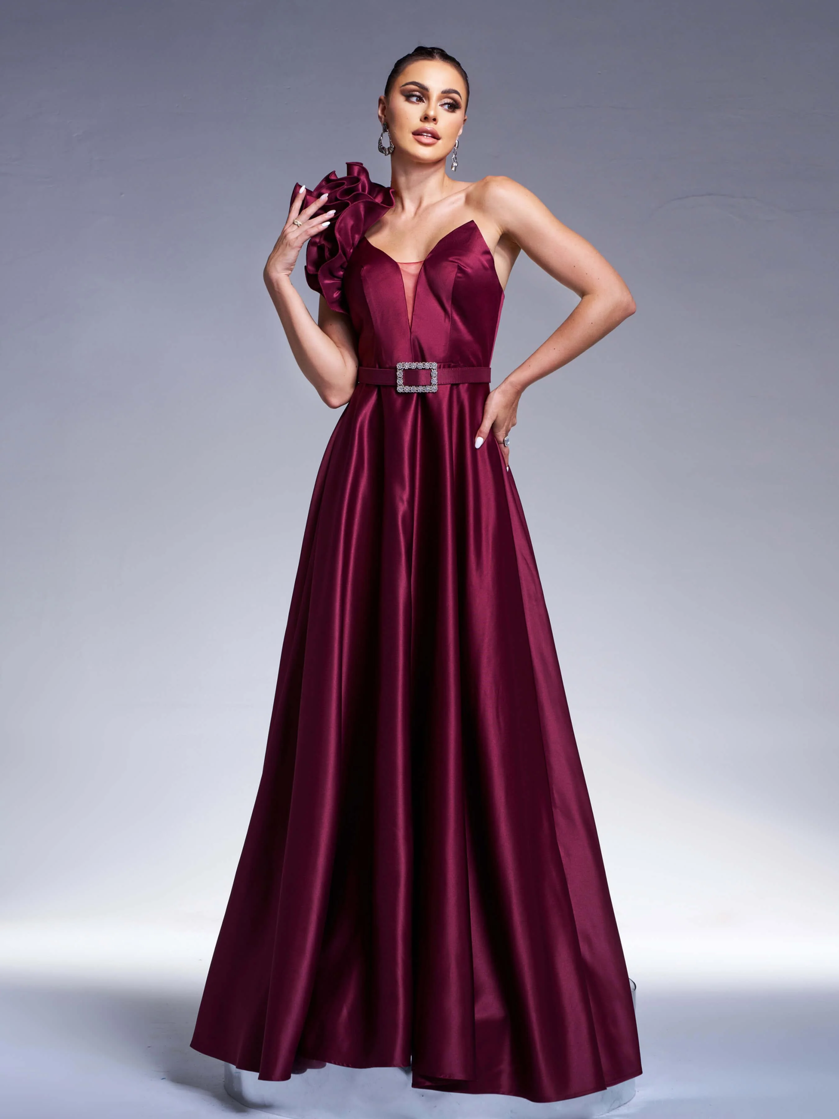 Floral One Shoulder A-line Prom Dress RJ12022