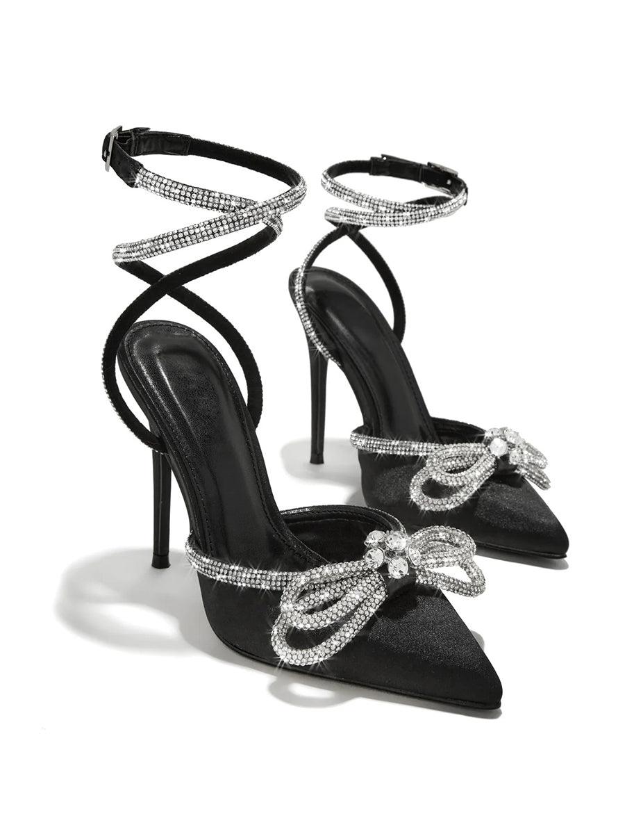 Bowknot Rhinestone Thin Pointed Heels MHE1117