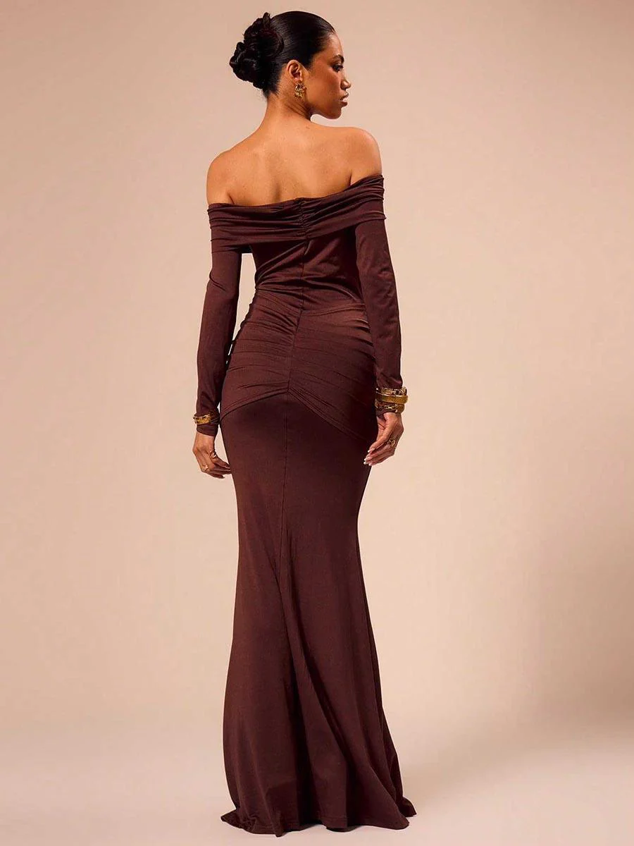 Off Shoulder Draped Long Sleeve Dress MCC1202