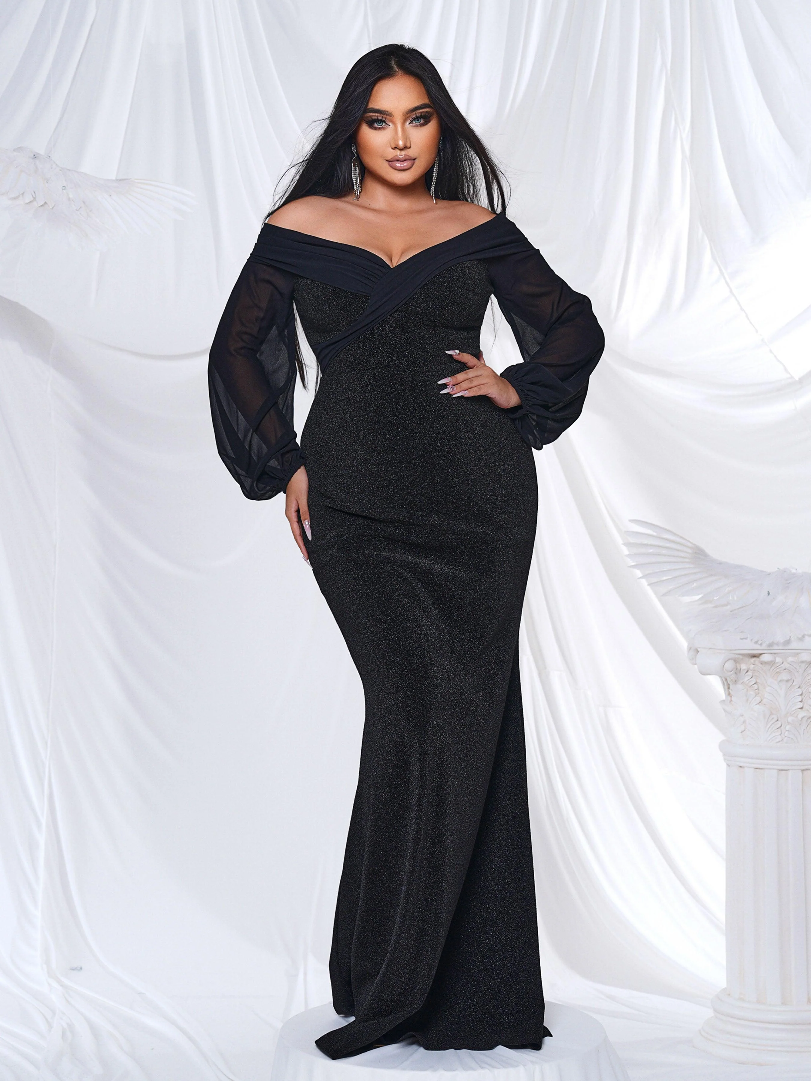Plus Off Shoulder Mermaid Maxi Dress PRH30667