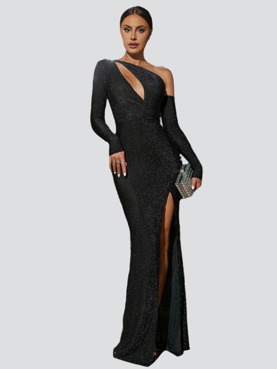 Elegant Bust Cut Out Split Sequin Prom Maxi Dress M0543