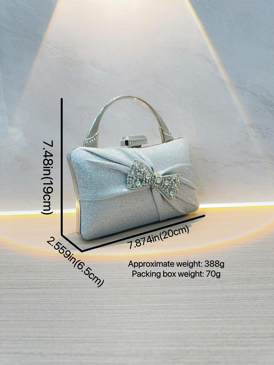 Pleated Rhinestone Silver Tote Bag MNBF102