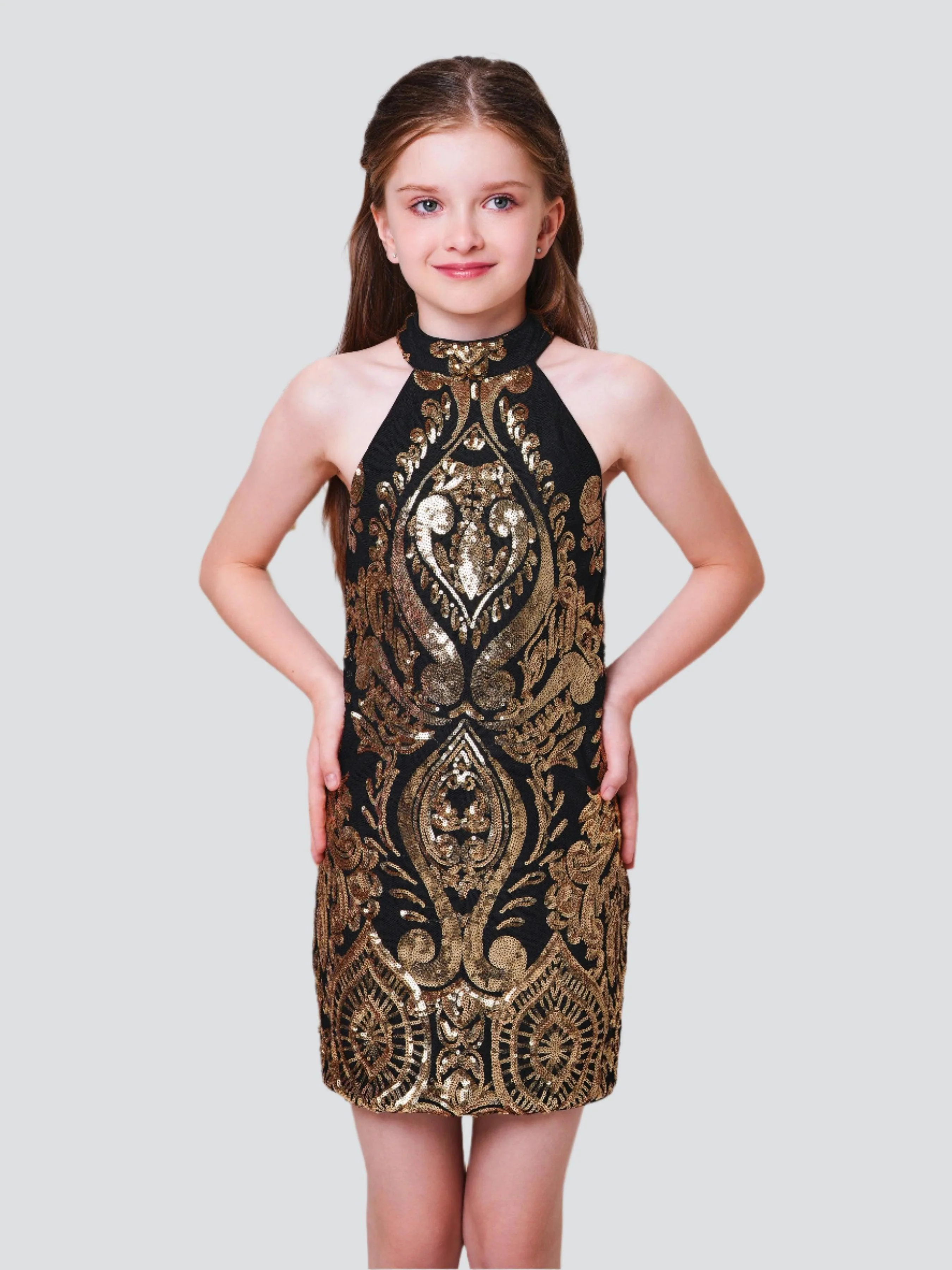 Teen Gold Sequin Sheath Mini Party Dress CFT19757
