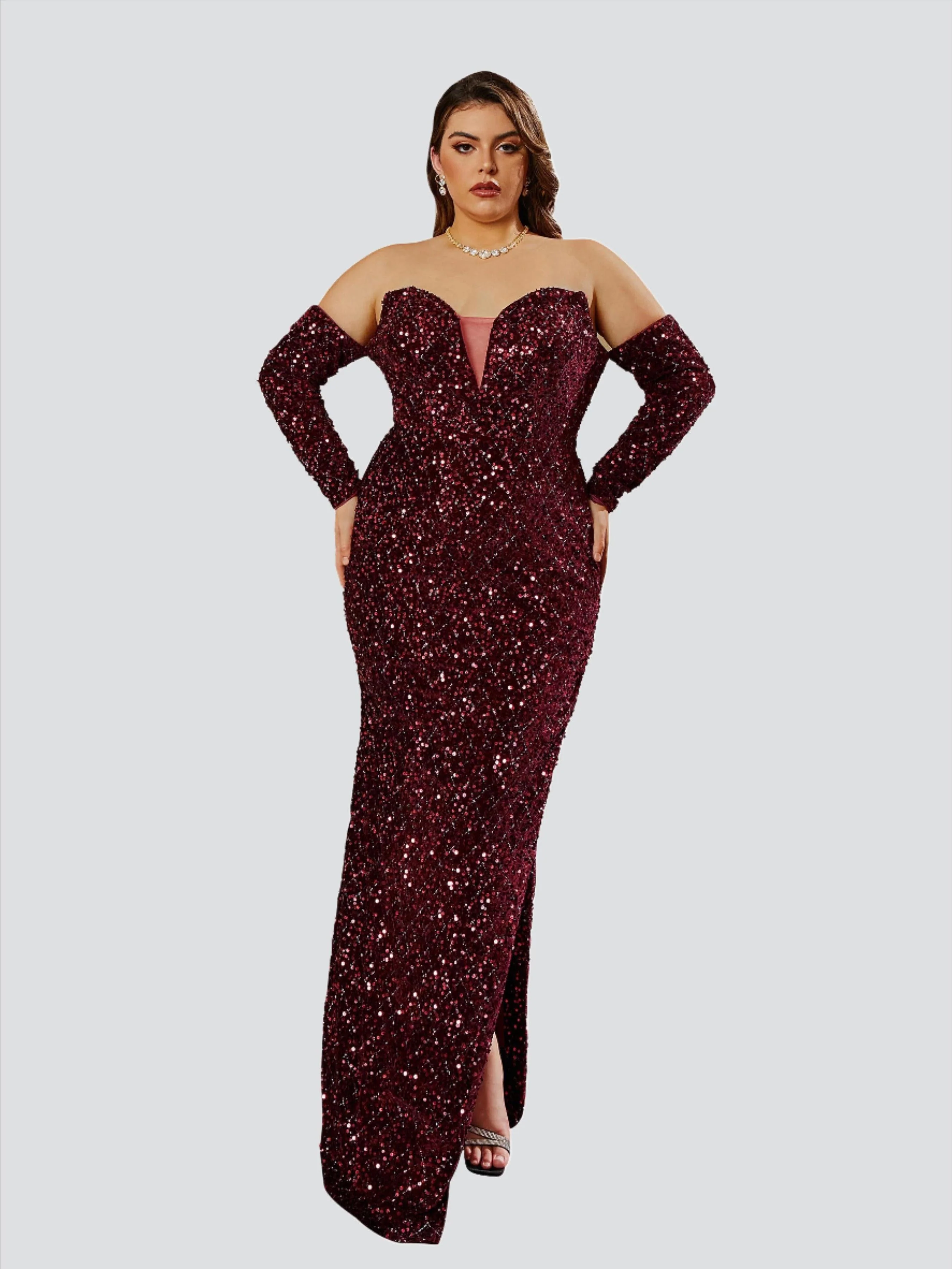 Plus Off Shoulder Split Prom Dress PRH30717