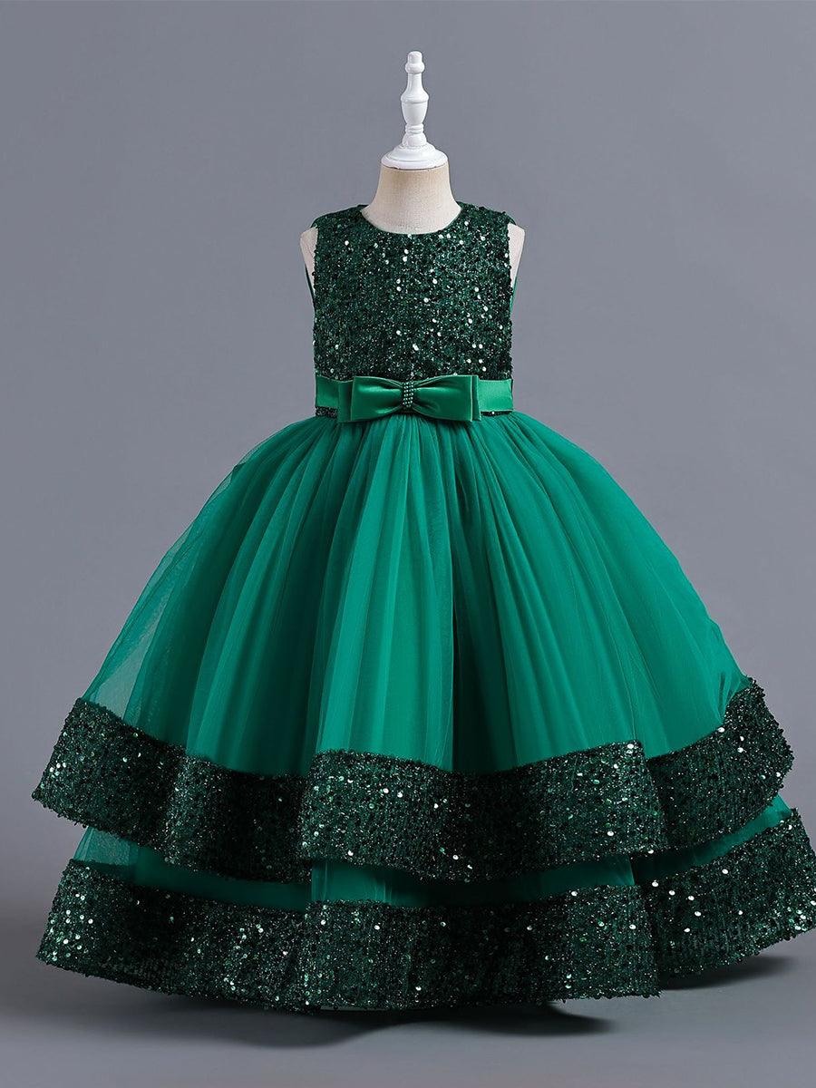 Sequin Panel Bowknot A-line Flower Girl Dress MKD1008