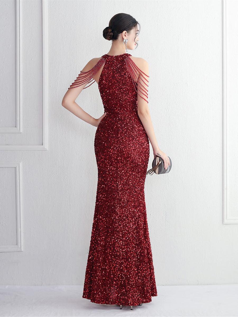 Sequin Beads Chain Split Elegant Cocktail Dress MYC2003