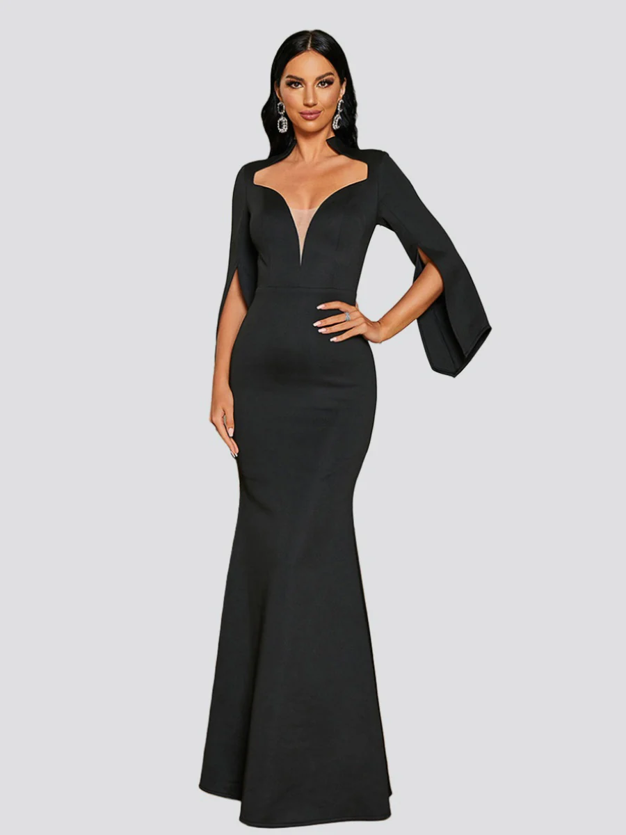V-Neck Mermaid Cape Sleeve Dress RH30150