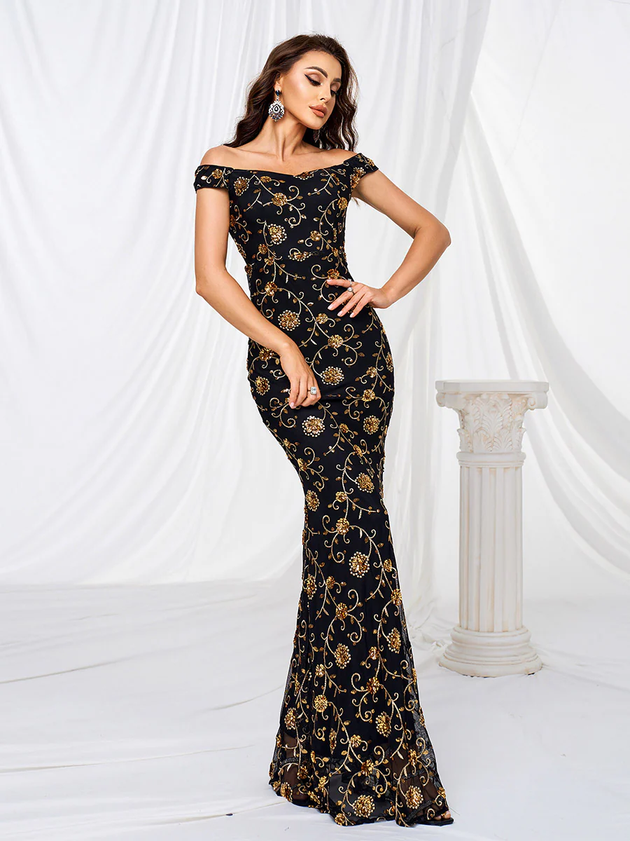 Off Shoulder Mermaid Sequin Maxi Dress RM21490