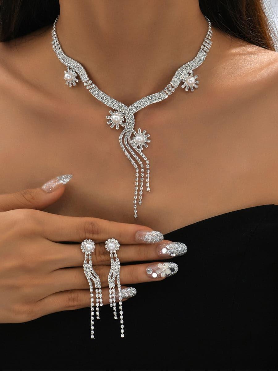 Sparkling Pearl Drop Crystal Necklace Set MSE00137