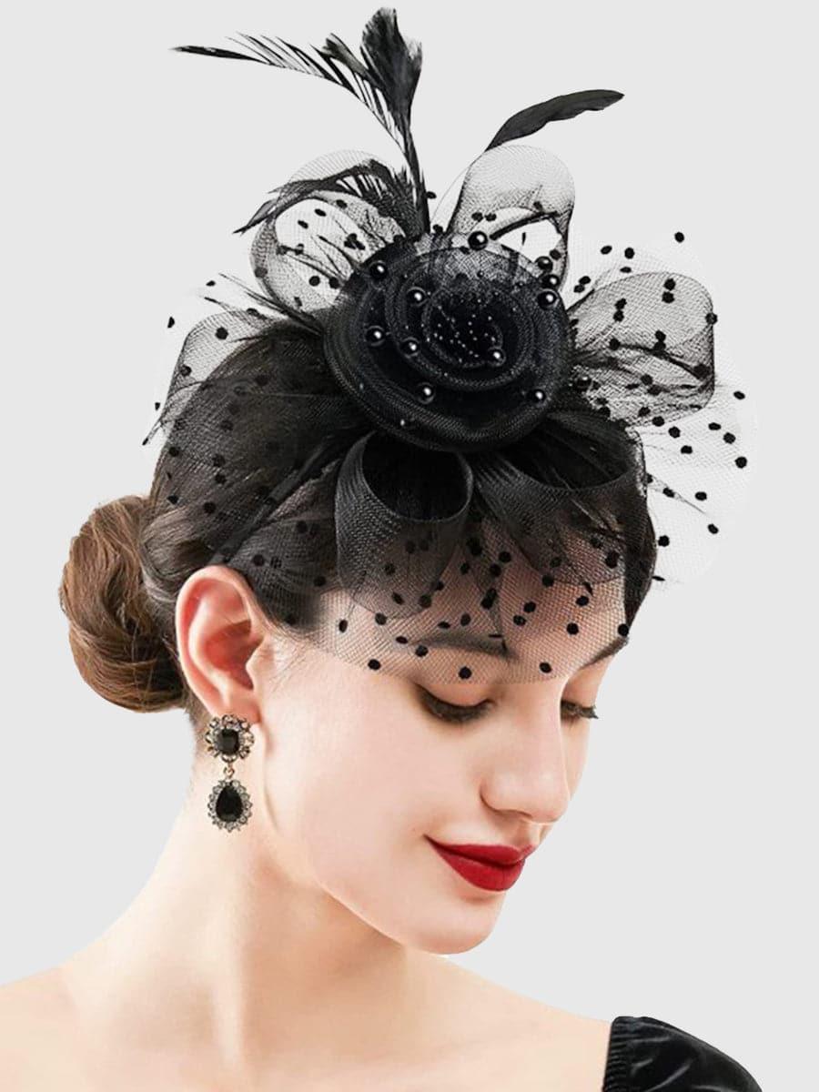 Fancy Net Yarn With Feather Bead Tea Party Hats MTS0010