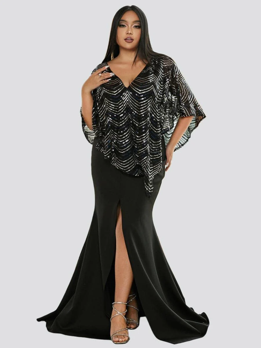 Plus Size V-Neck Slit Evening Dress PJMH3099