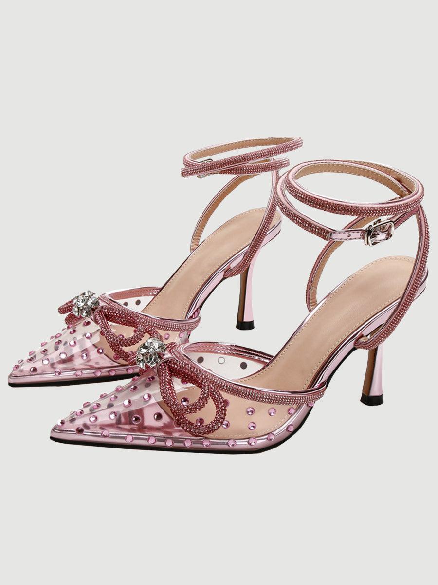 Rhinestone Pointed Toe Transparent High Heels MHE1075
