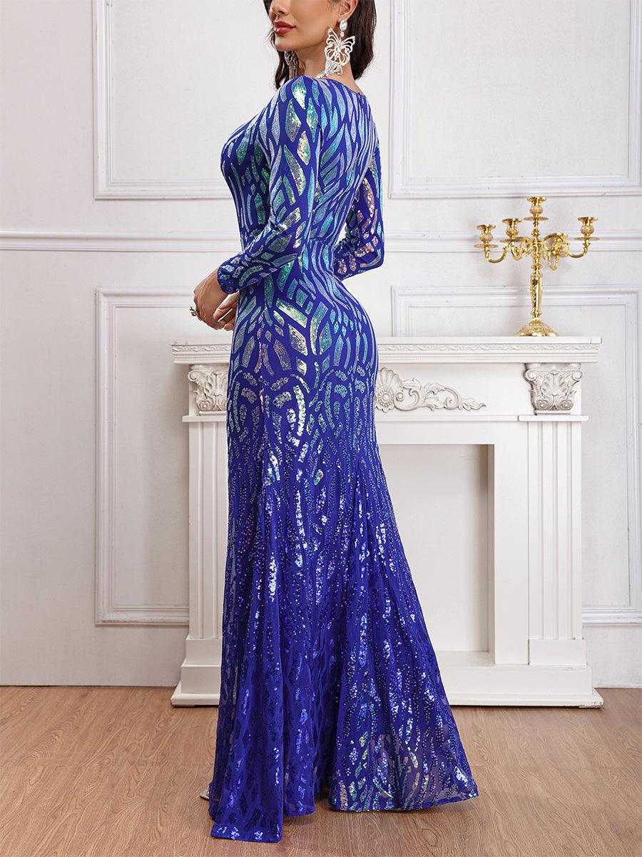 Blue Sequin A-line Prom Dress MCW1098
