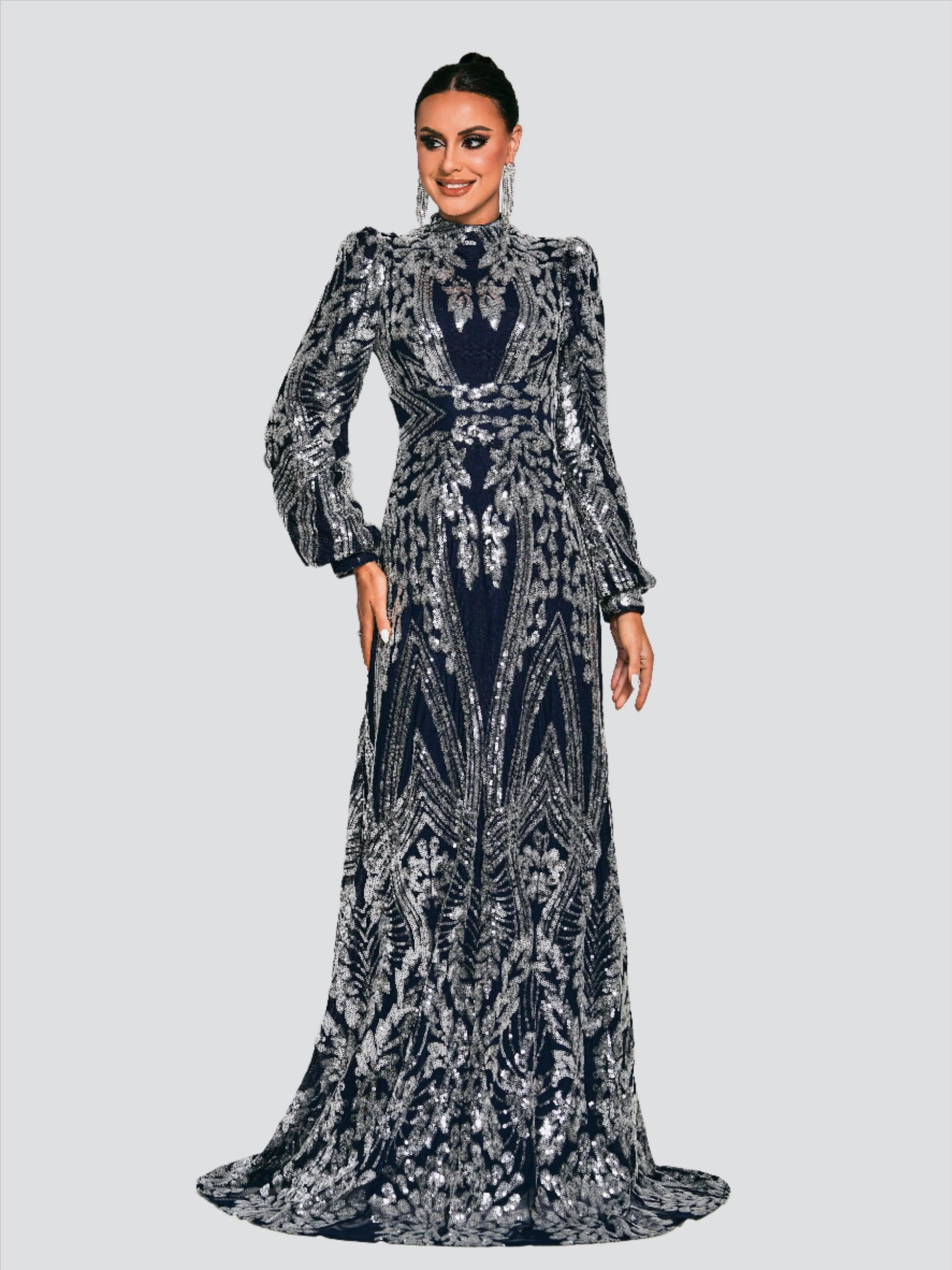 Long Sleeve Sequin Traditional Dress RJ0068