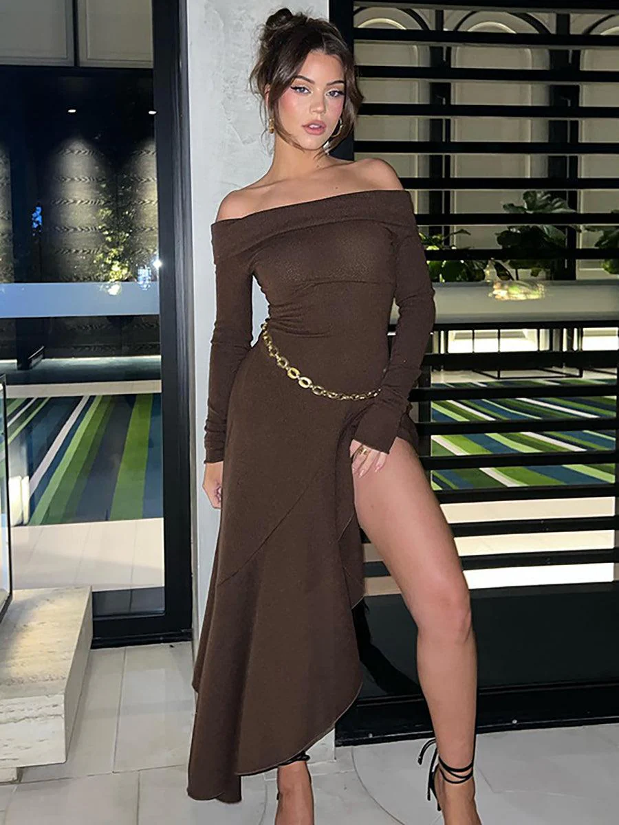 Off Shoulder Split Asymmetric Prom Dress MYC2016