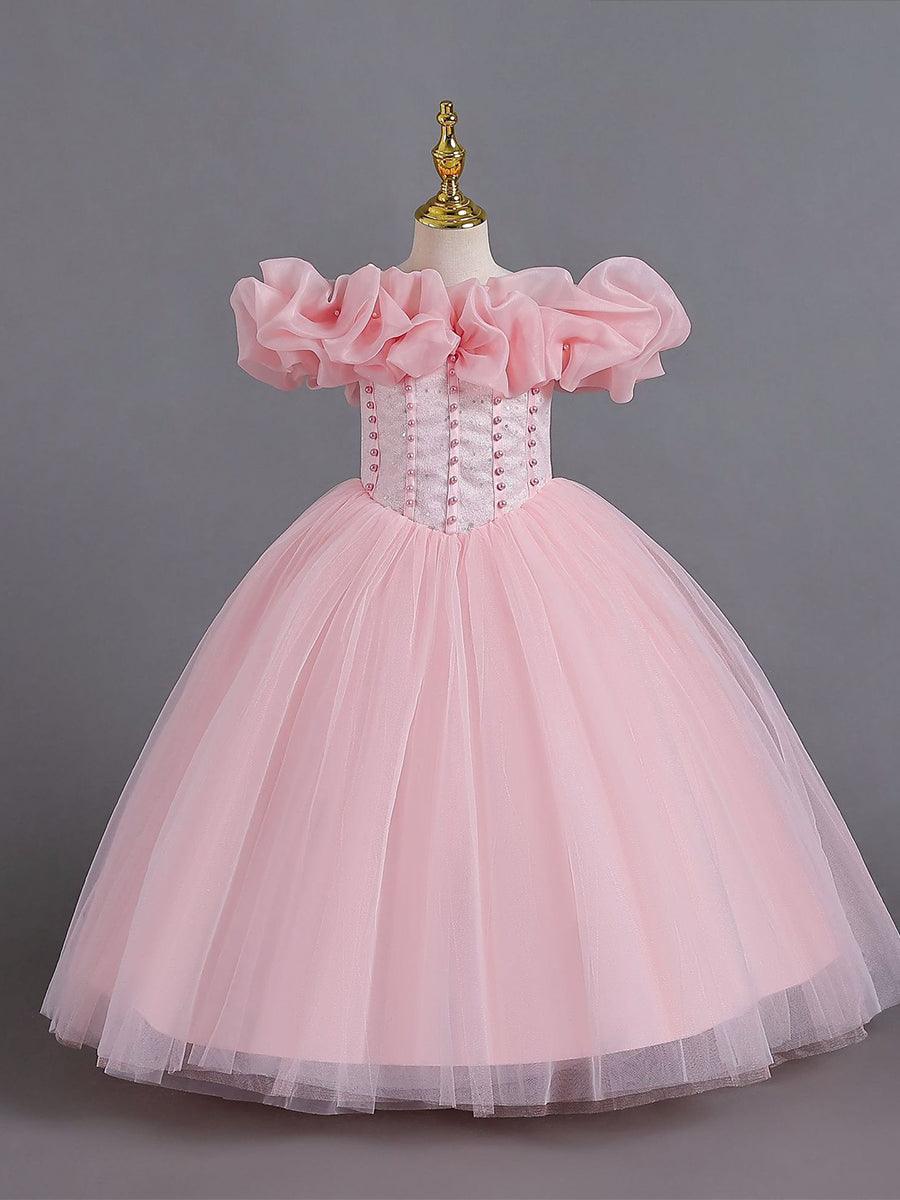 Ruffled Off Shoulder Corset Lace-back Girl Dress MKD1011