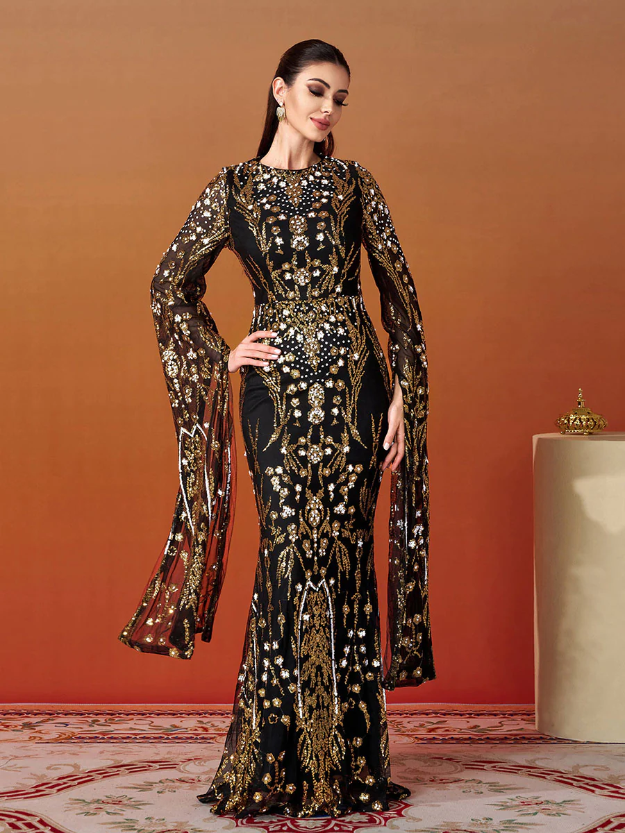 Long Sleeve Mermaid Sequin Maxi Dress MES00404