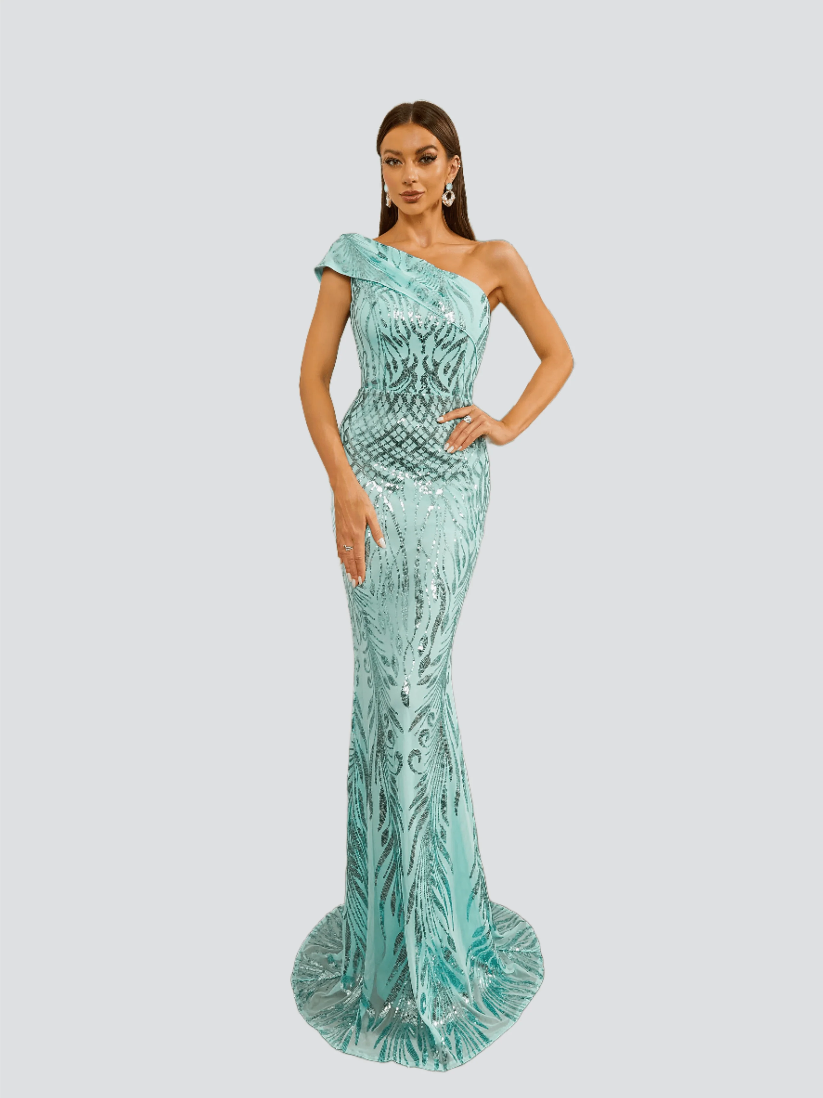 One Shoulder Sequin Evening Dress RM20284