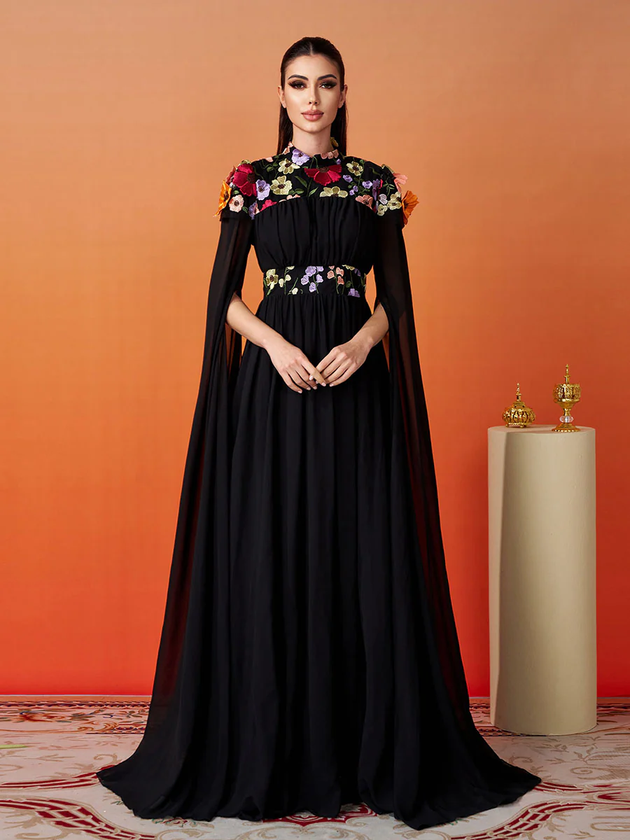 Stand Collar Embodied Tulle Dress MES00397