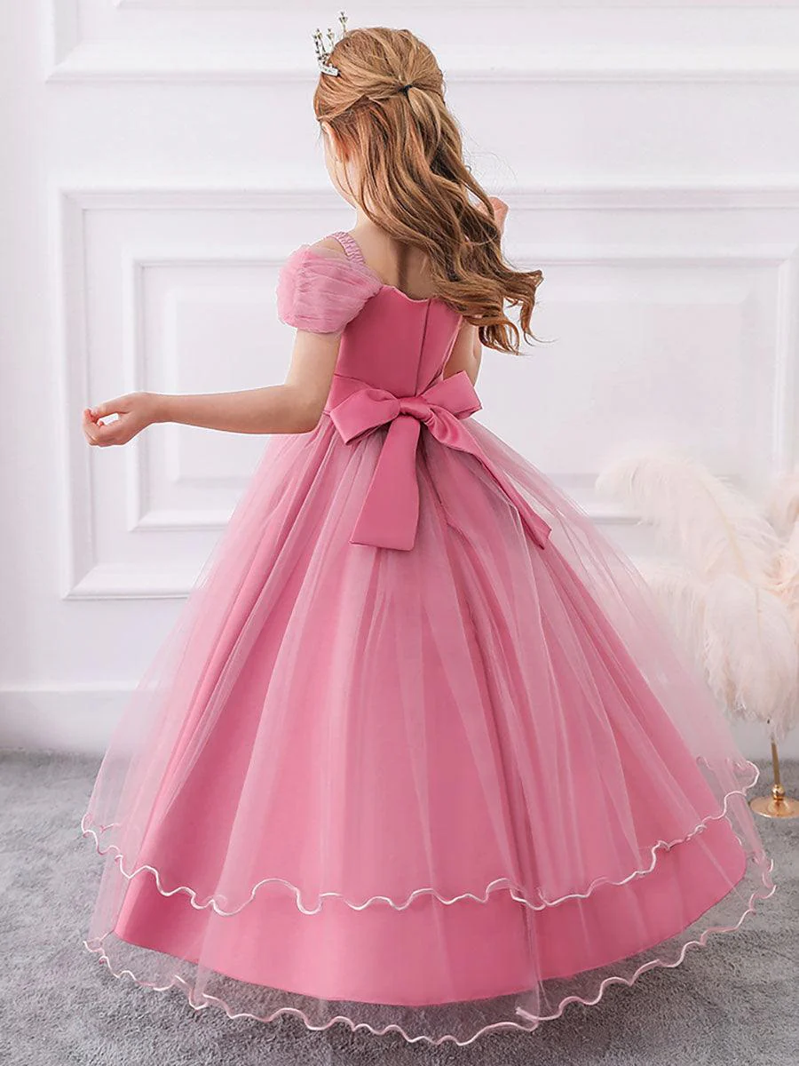 Short Sleeve Embroidered Mesh Princess Dress MKD1015