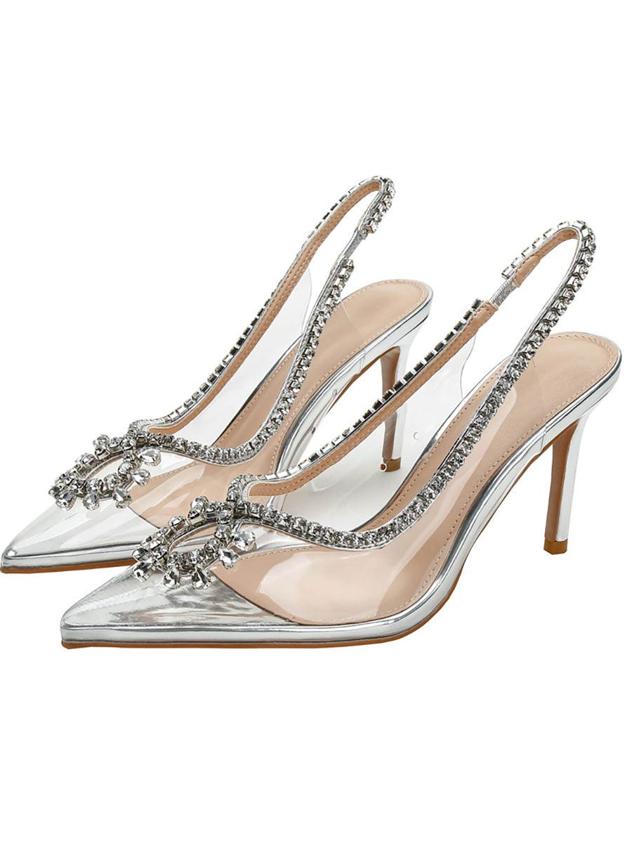 Transparent Rhinestone Pointed Toe High Heels MHE1083
