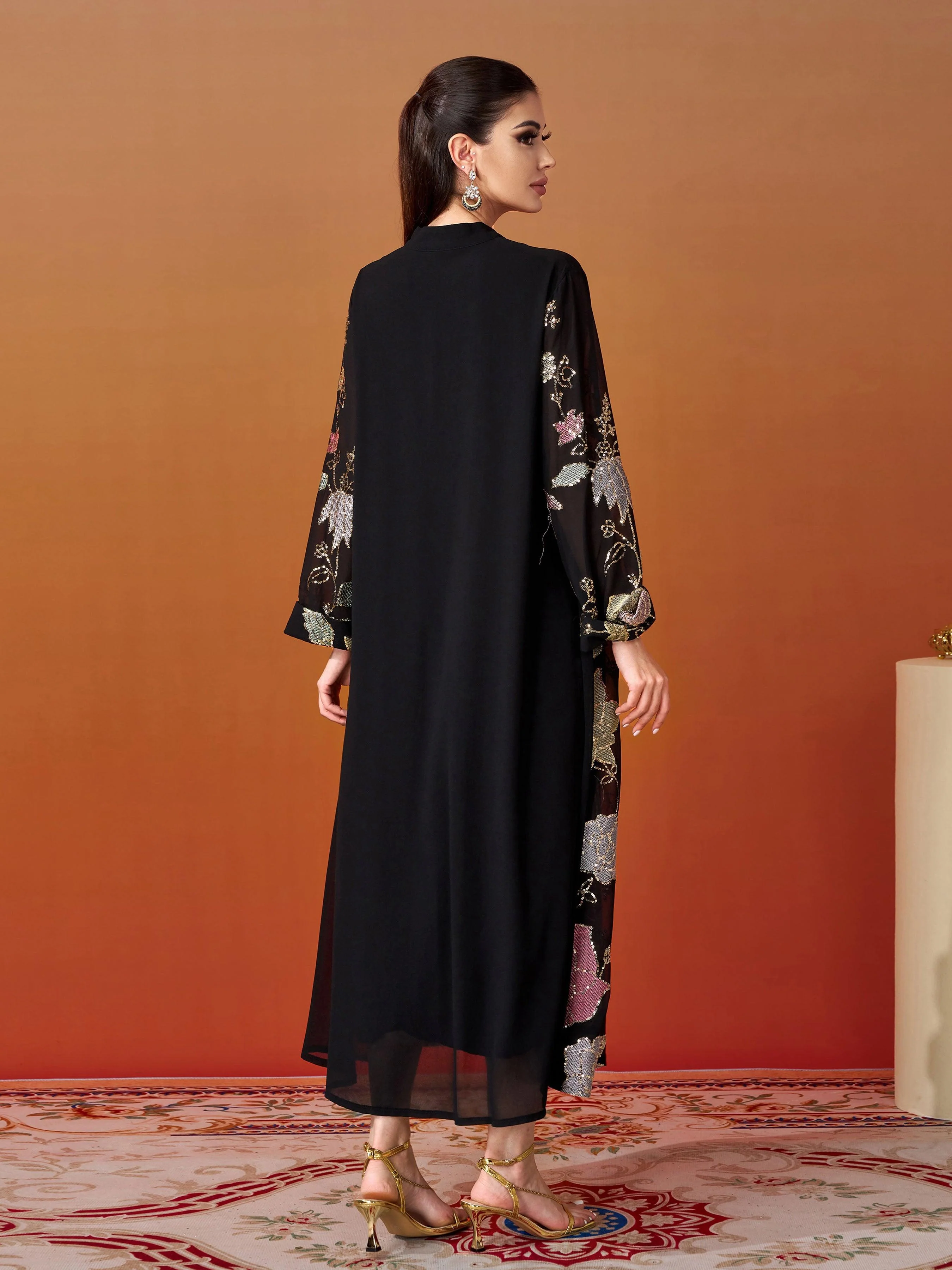 Embroidered Sequin Floral Muslim Dress MES00407