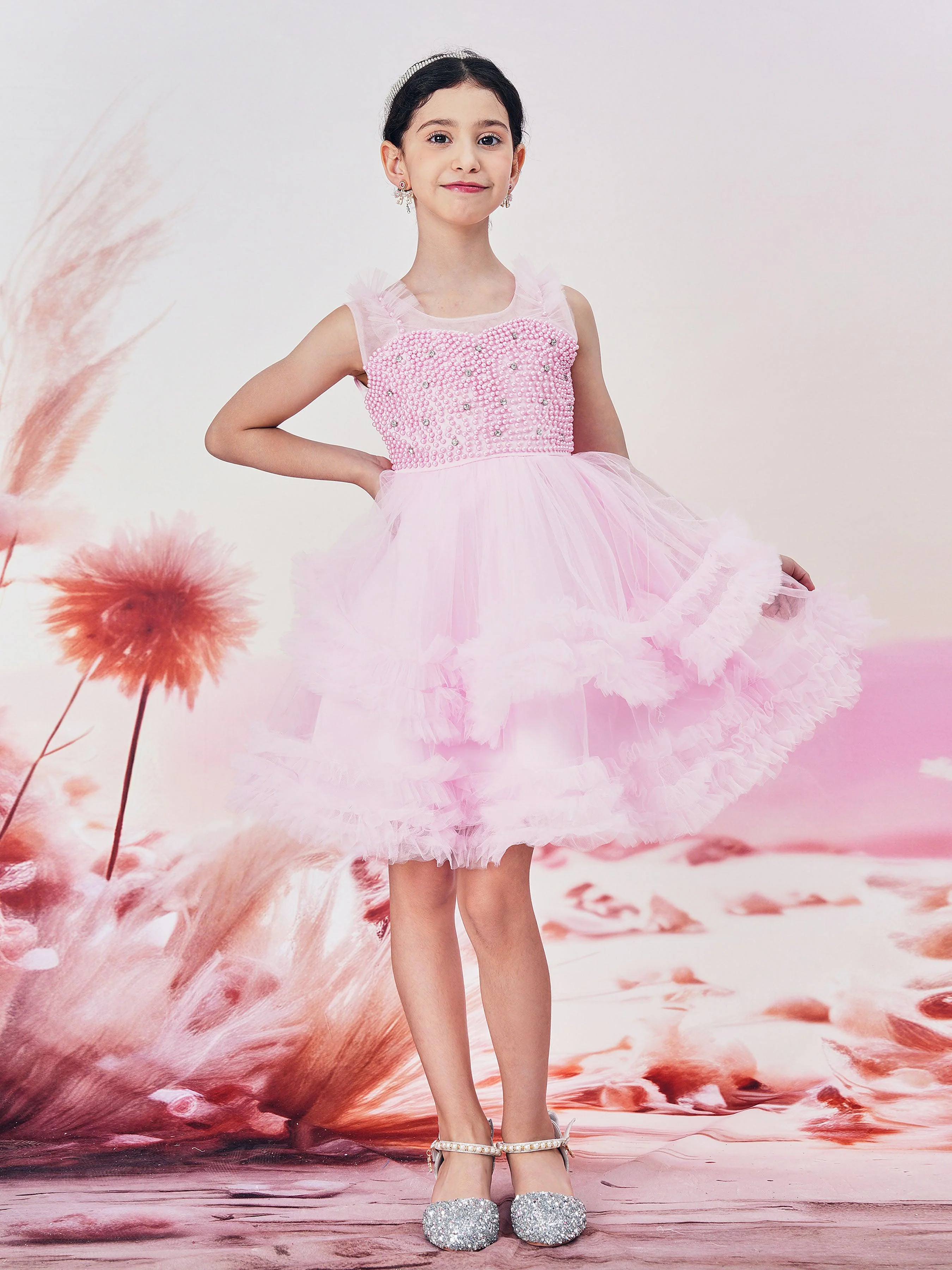 Teen Girl Pearl Diamand Puffy Dress CMSD004