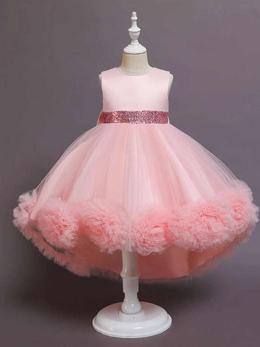 High-low Bowknot Mesh Flower Girl Dress MKD1002