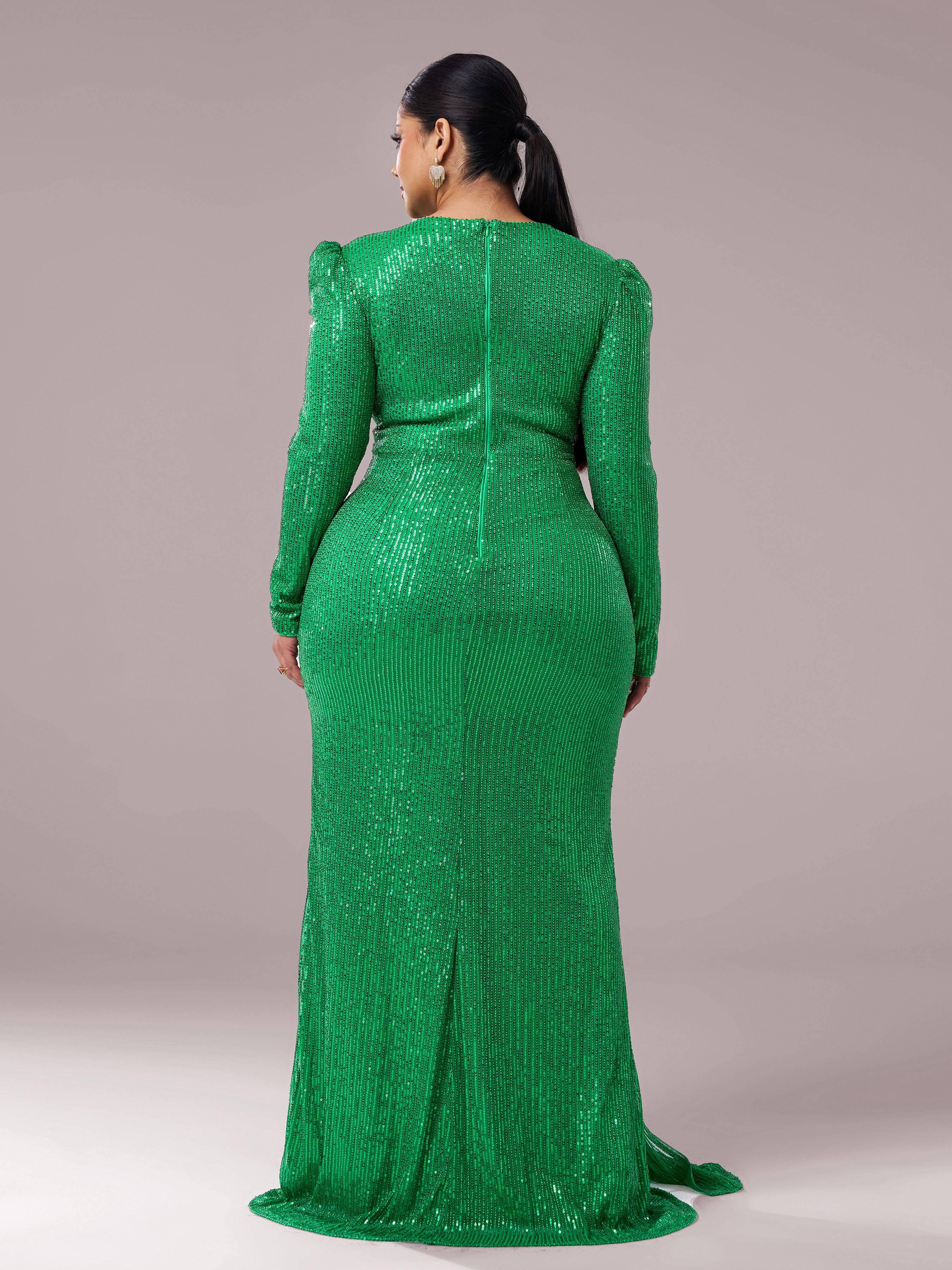 Plus Full Cover Ribbon Glitter Formal Dress PRJ11134