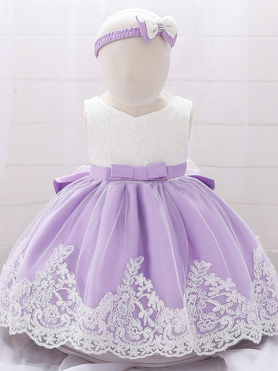 Lace Panel Bowknot Cute Flower Girl Dress MKD1006