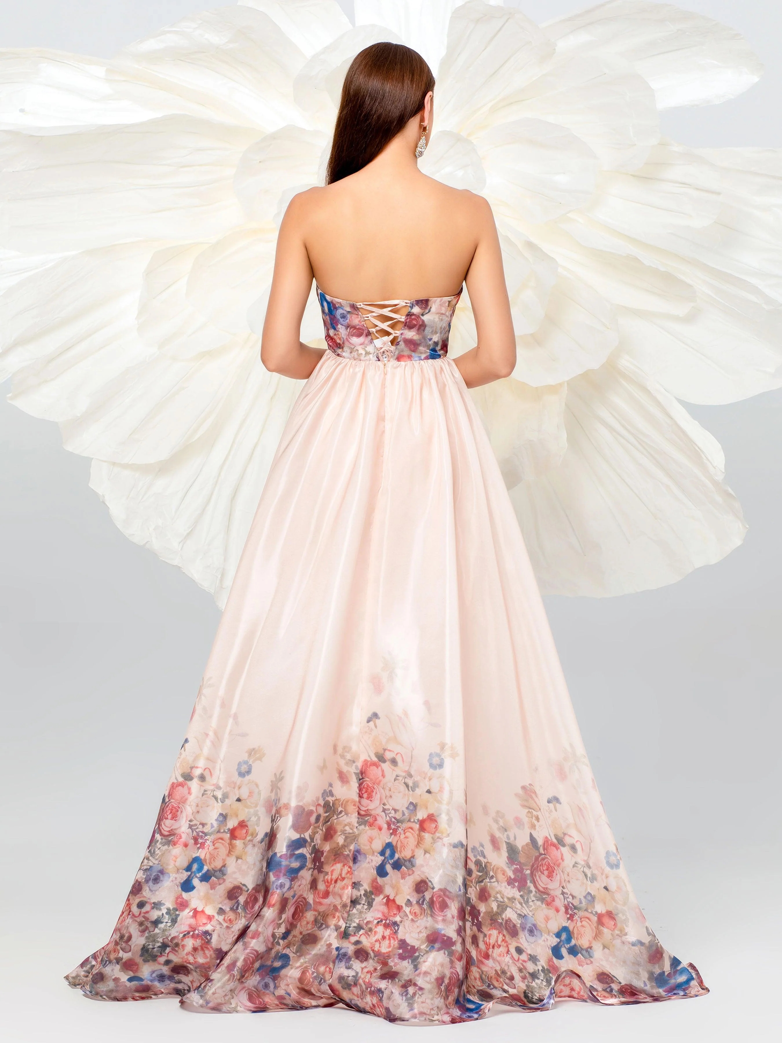 Strapless Floral Print A-line Gown Dress RJ11882