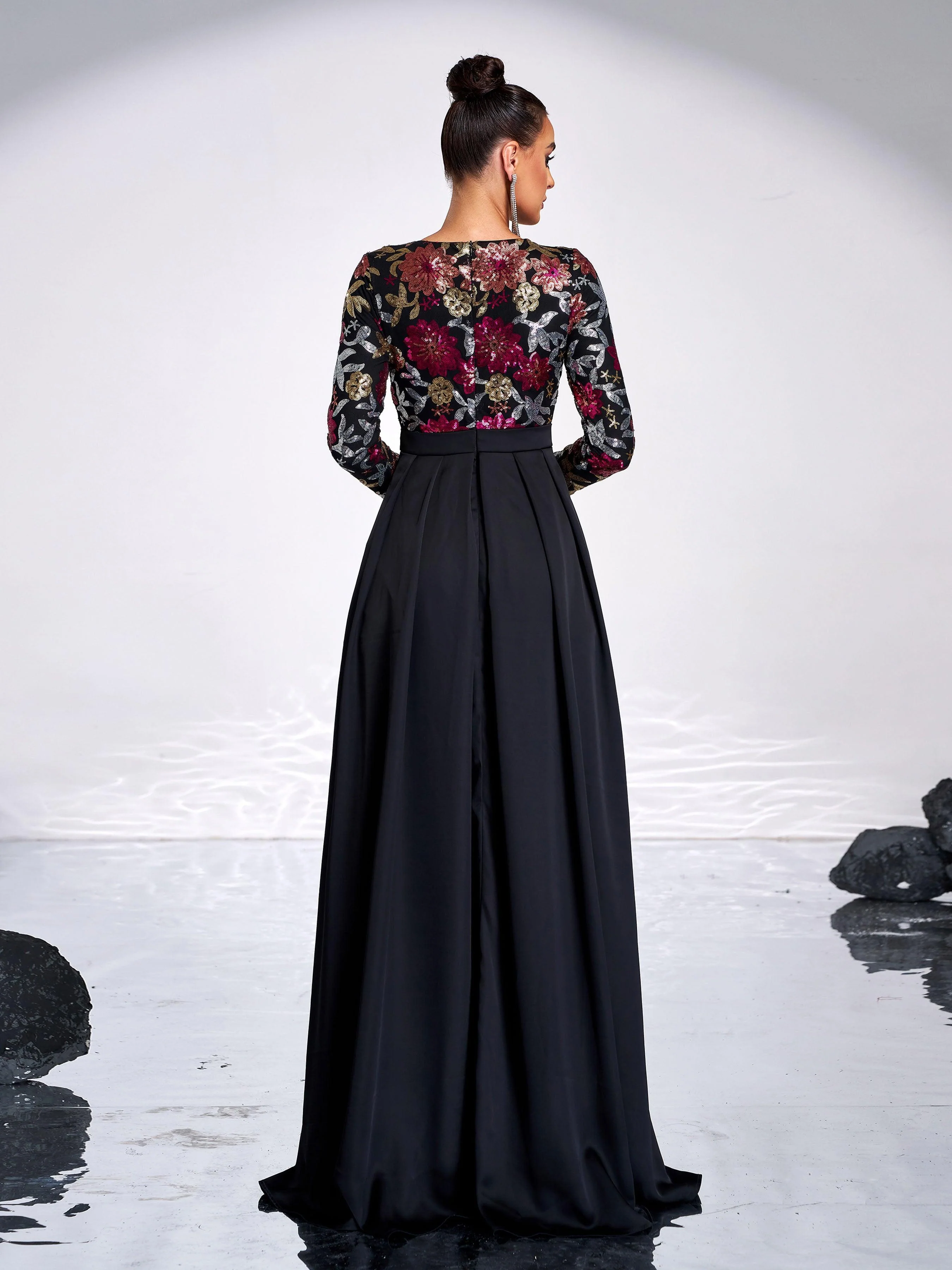Sequin Floral Long Sleeve Prom Dress GM00585