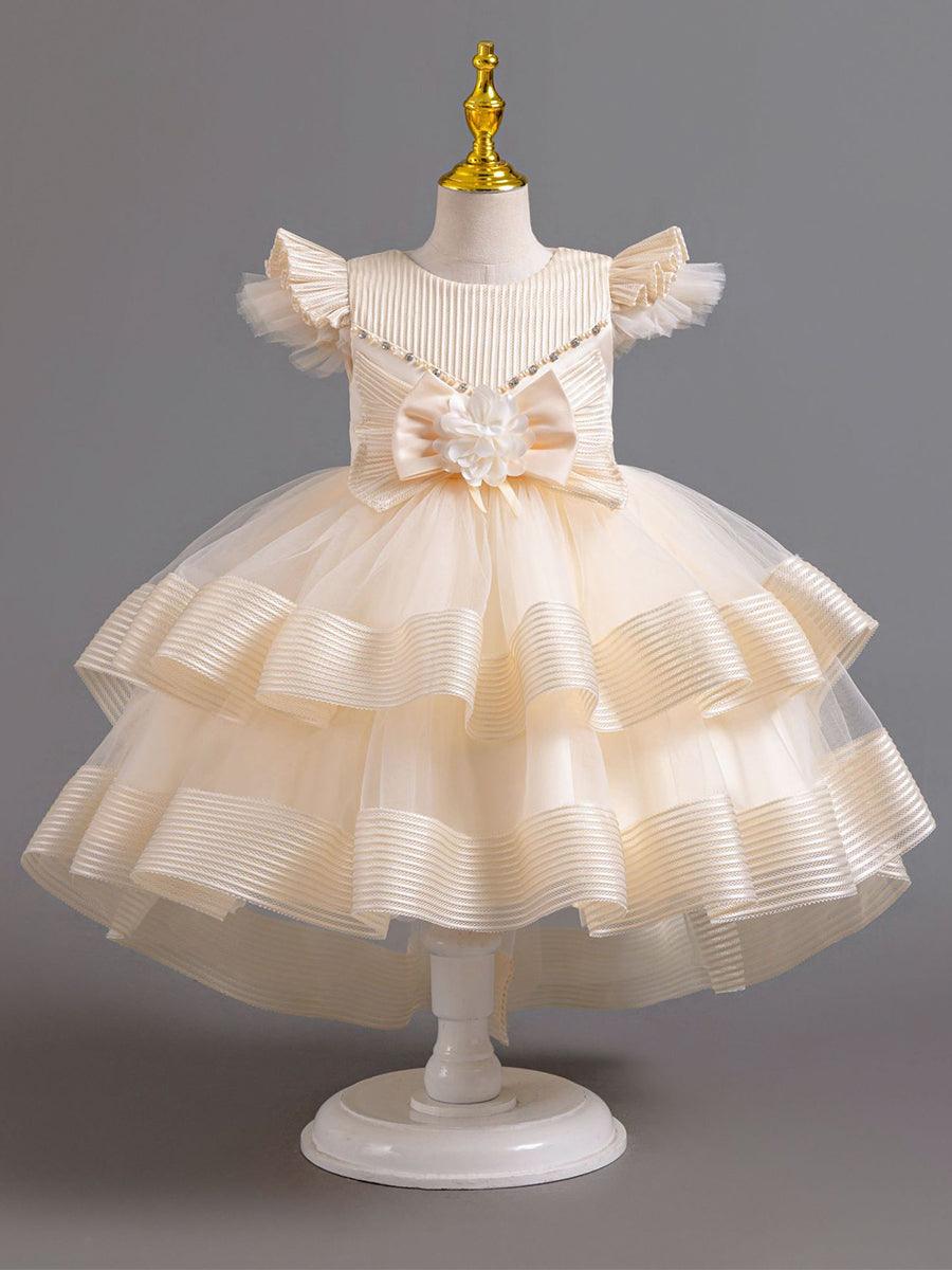 Short Sleeve Bowknot Layer Flower Girl Dress MKD1005